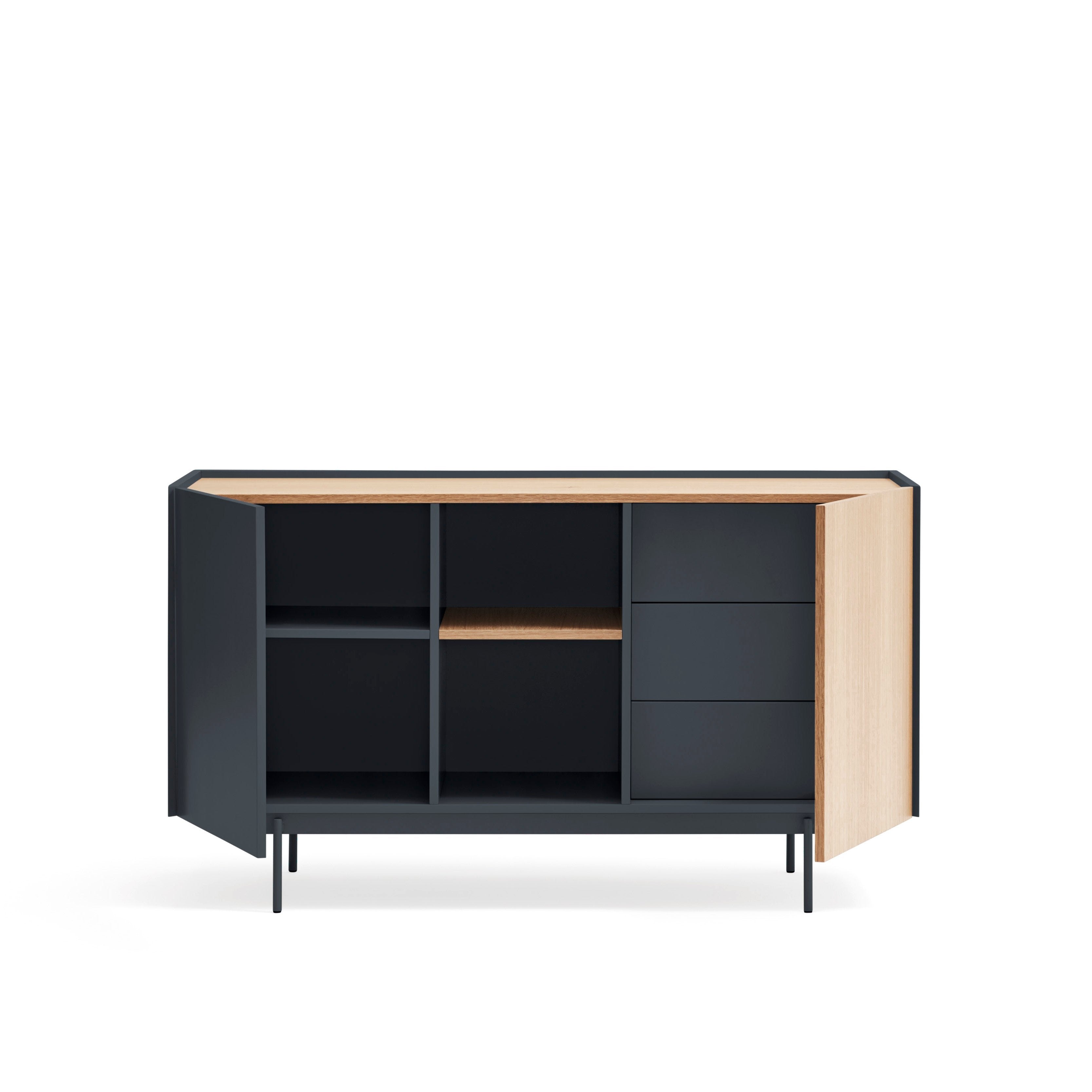 Buffet 2 portes 3 tiroirs 135x78 cm Otto en bois chêne gris anthracite