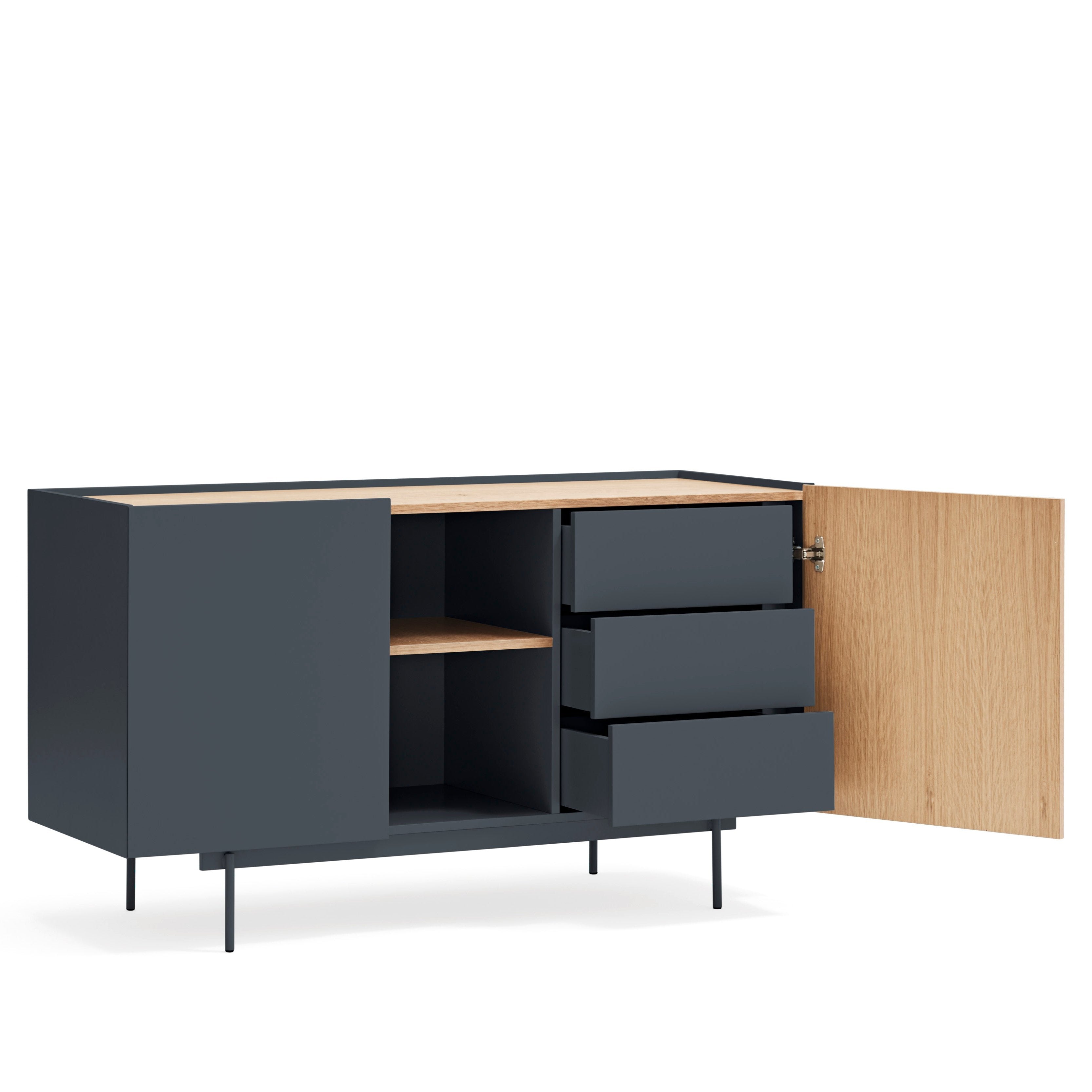 Buffet 2 portes 3 tiroirs 135x78 cm Otto en bois chêne gris anthracite