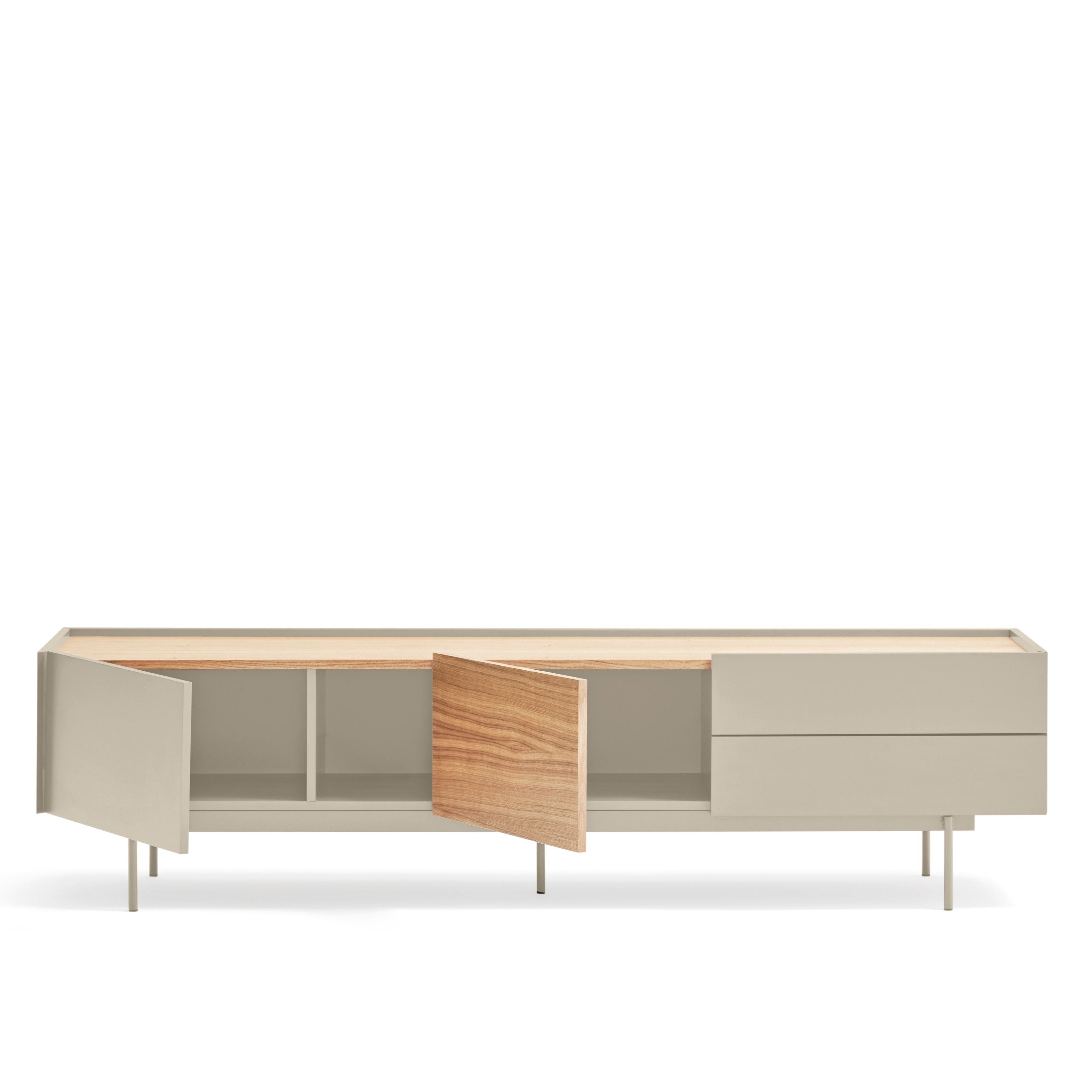 Meuble TV 2 portes 2 tiroirs 180x45 cm Otto en bois chêne et cachemire