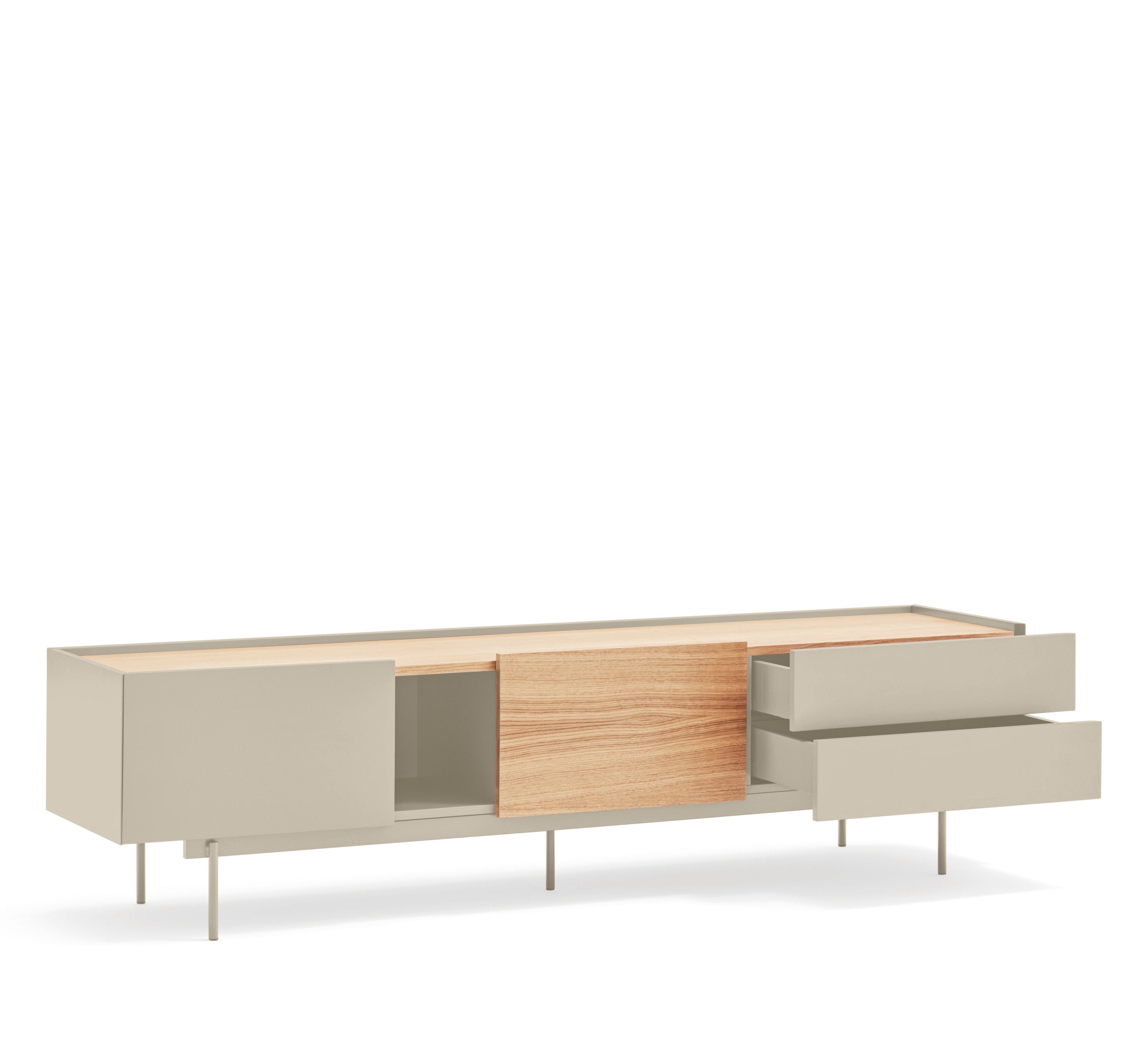 Meuble TV 2 portes 2 tiroirs 180x45 cm Otto en bois chêne et cachemire