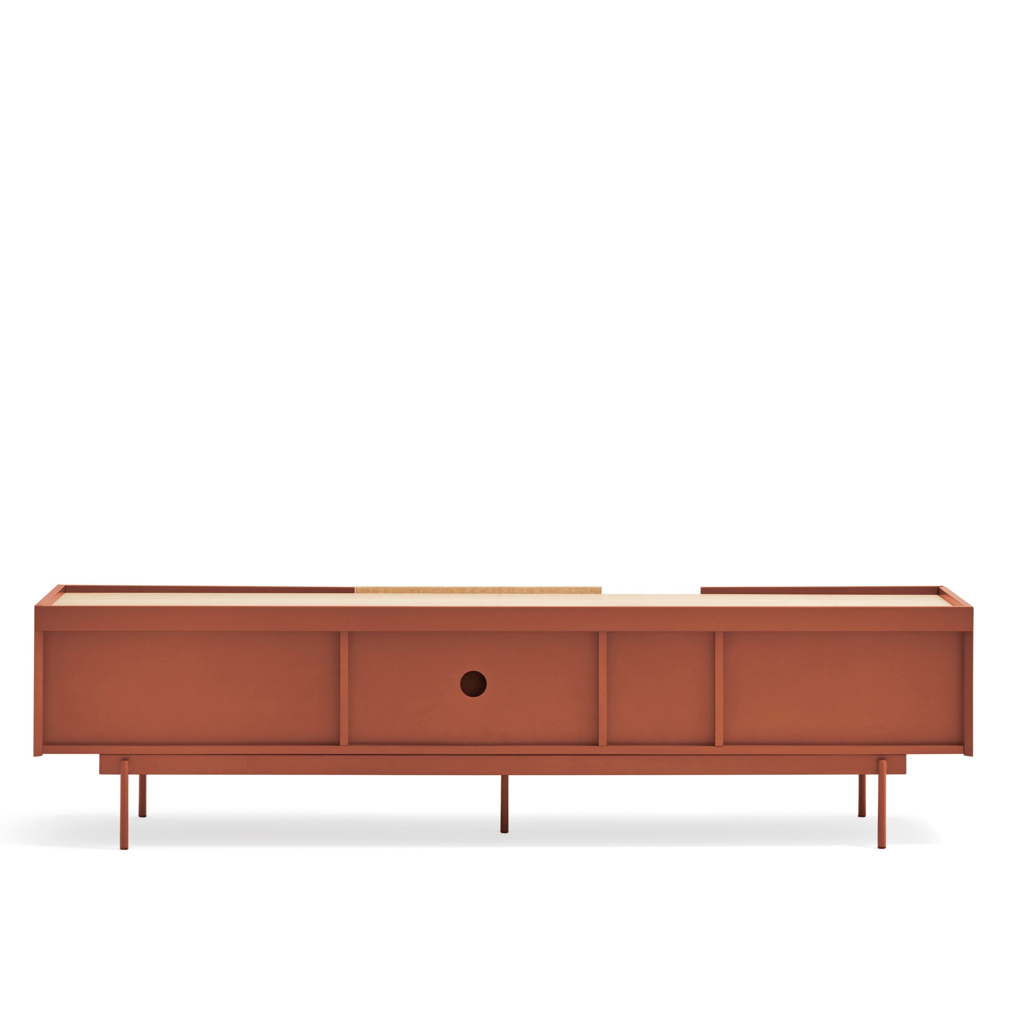 Meuble TV 2 portes 2 tiroirs 180x45 cm Otto en bois de chêne et terre cuite