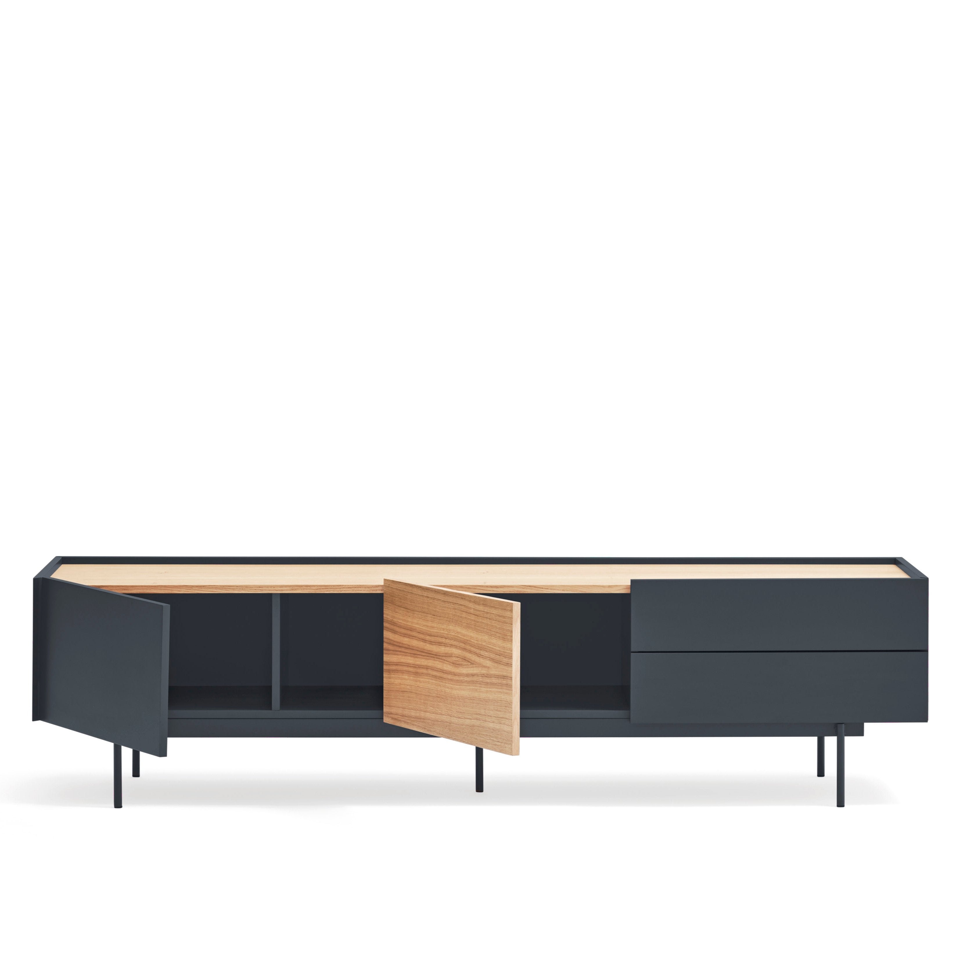Meuble TV 2 portes 2 tiroirs 180x45 cm Otto en bois de chêne gris anthracite