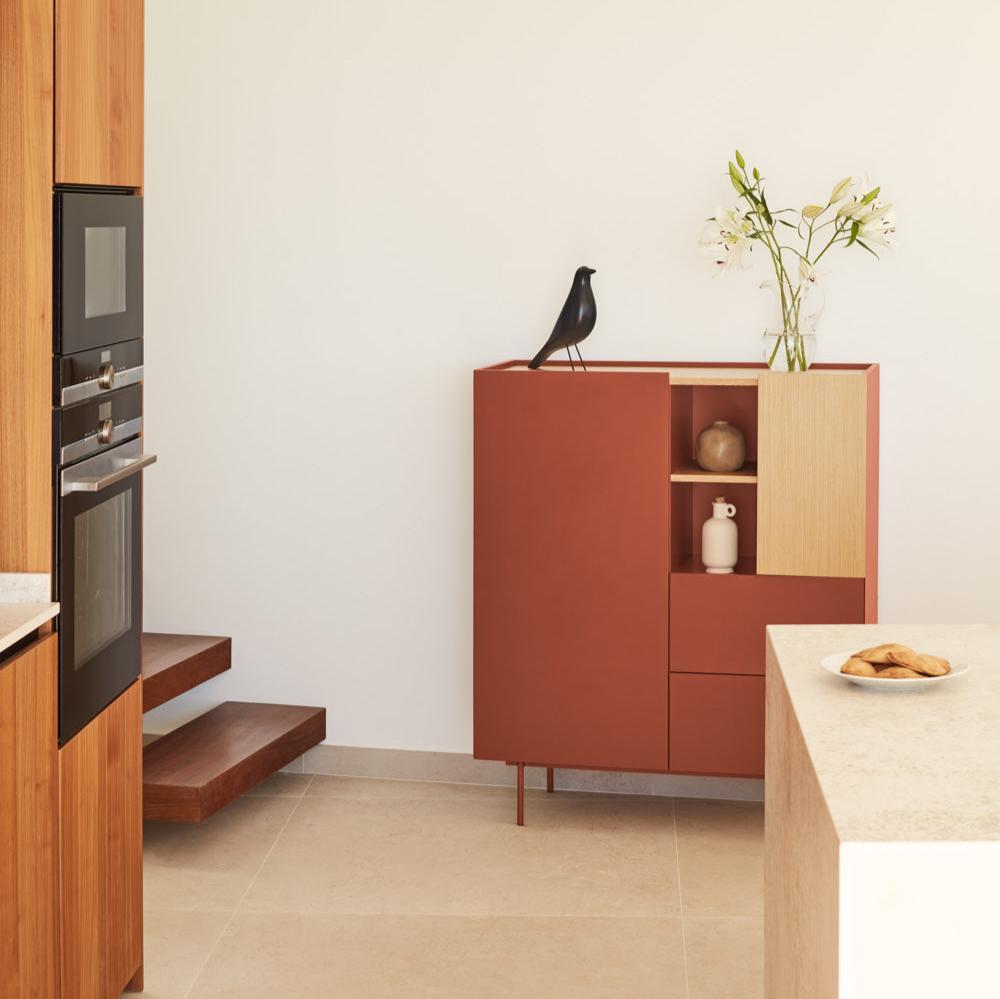 Buffet 2 portes 2 tiroirs 100x120 cm Otto de Teulat en bois de chêne et terre cuite