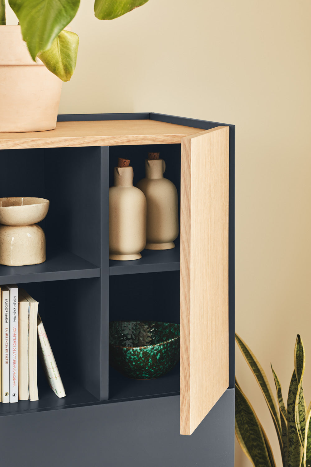 Buffet 2 portes 2 tiroirs 100x120 cm Otto de Teulat en bois chêne anthracite