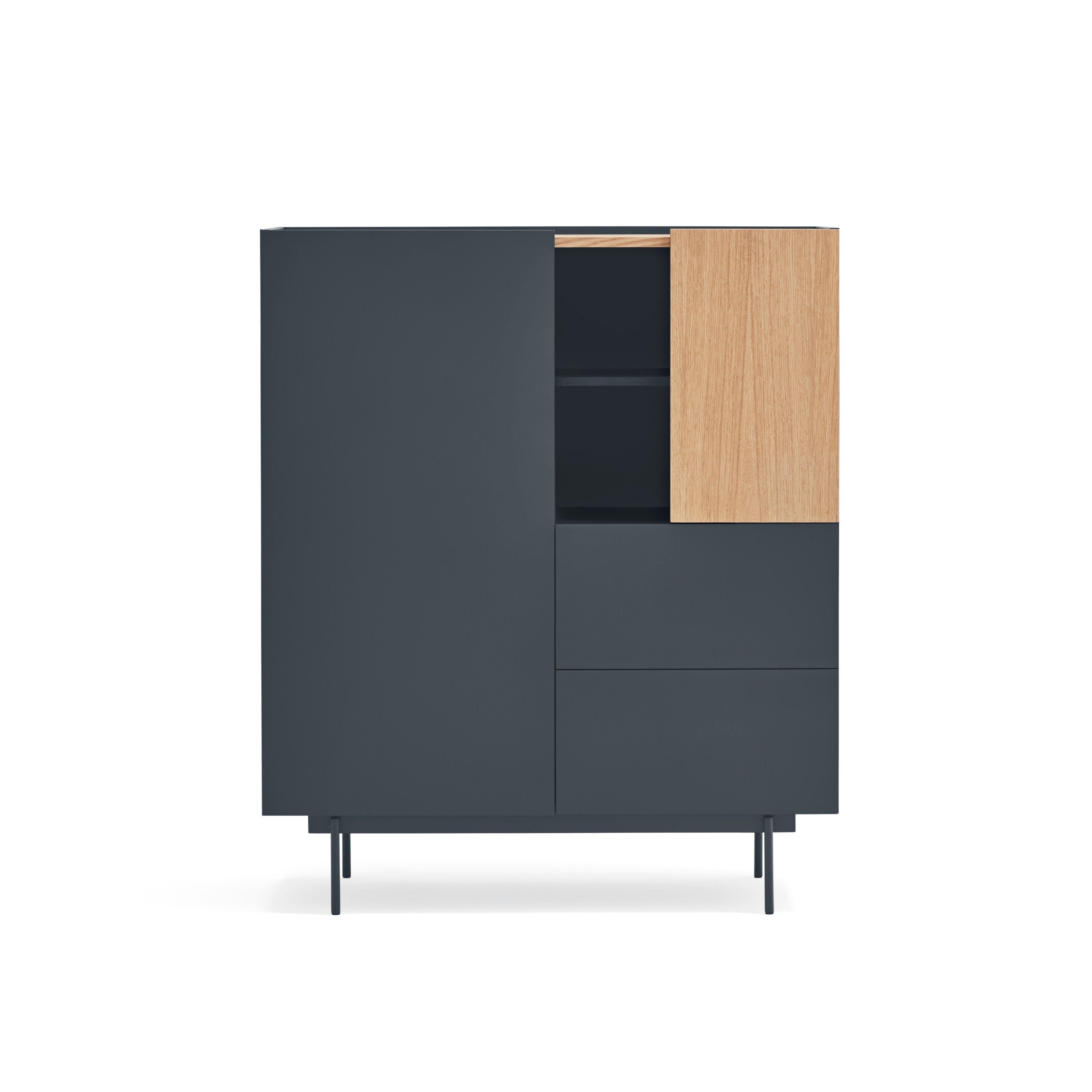 Buffet 2 portes 2 tiroirs 100x120 cm Otto de Teulat en bois chêne anthracite