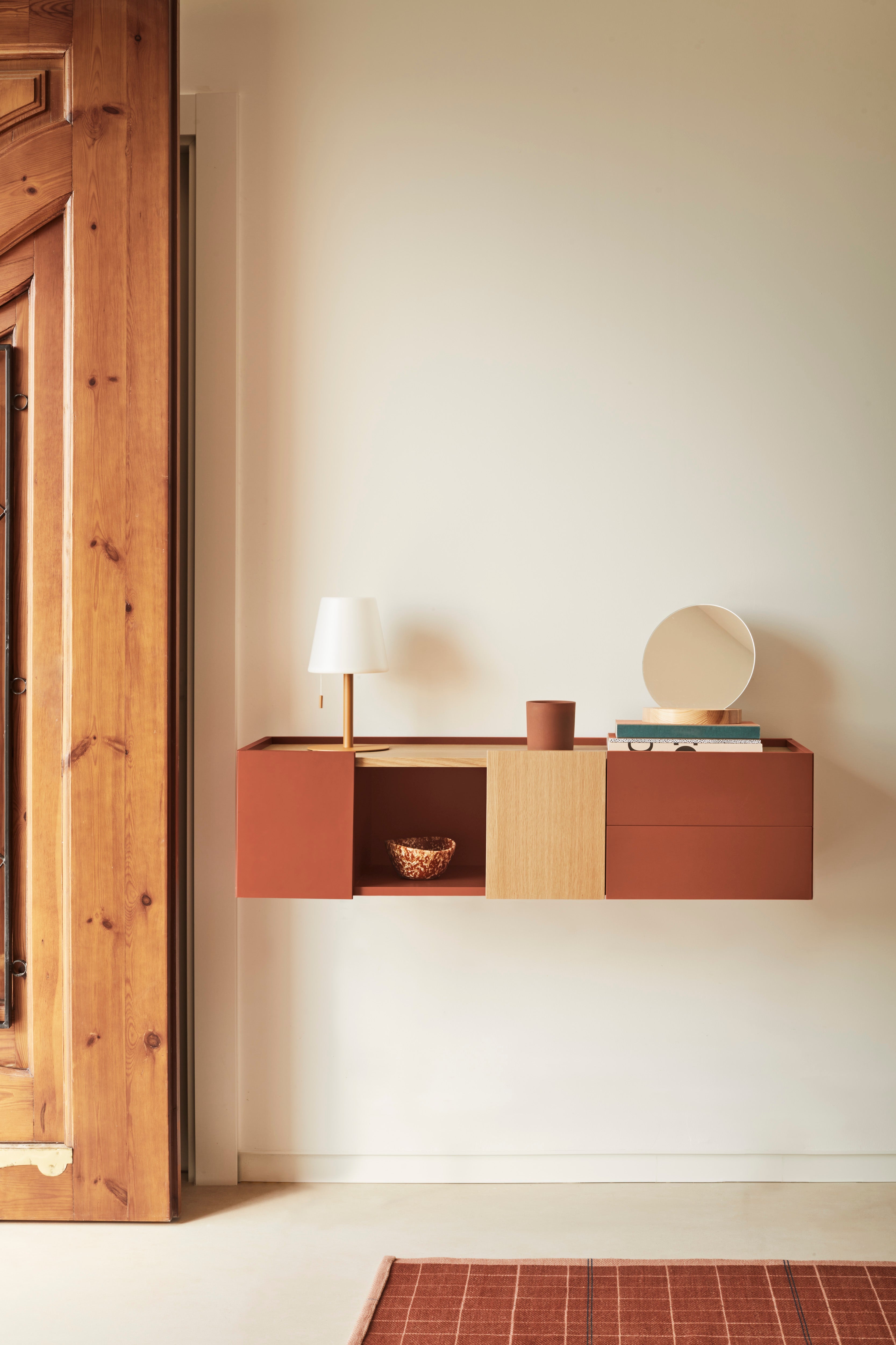 Console suspendue 110x35 cm Otto en bois chêne et terre cuite