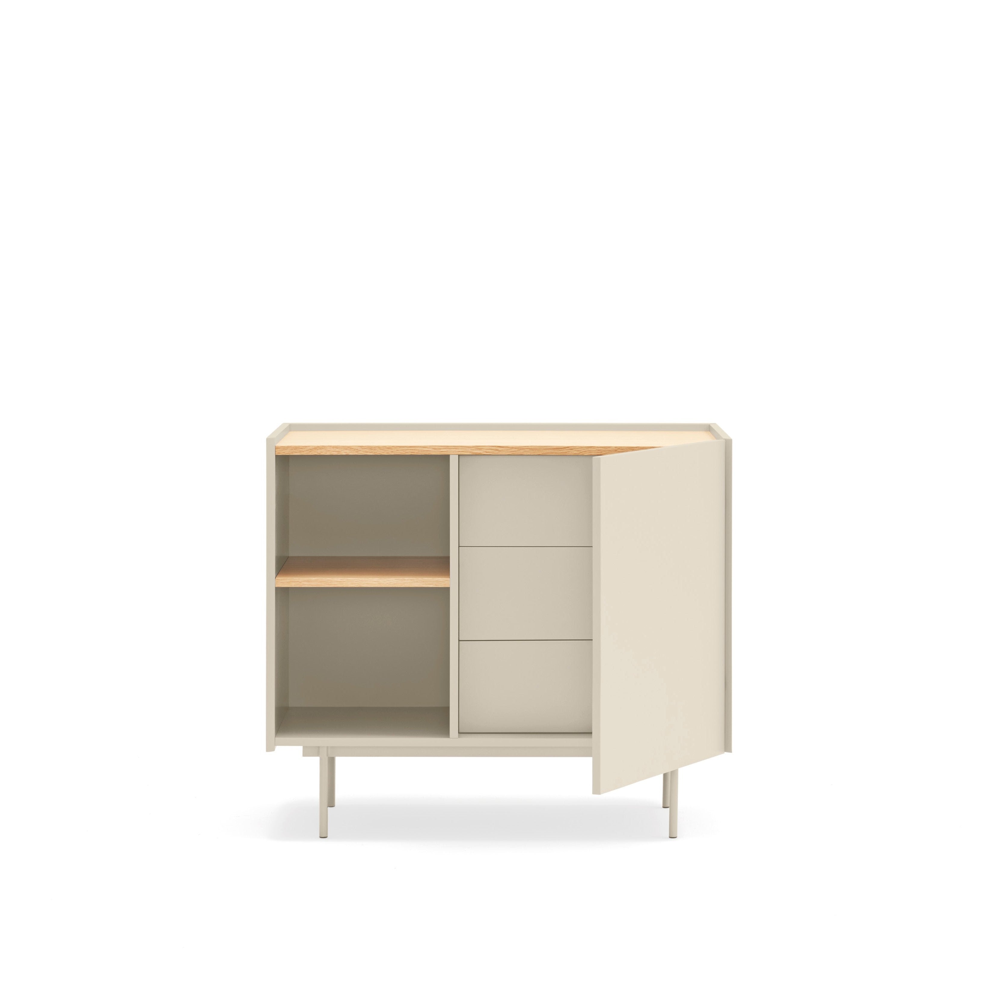 Commode 3 tiroirs 88x78 cm Otto de Teulat avec porte en bois chêne et cachemire