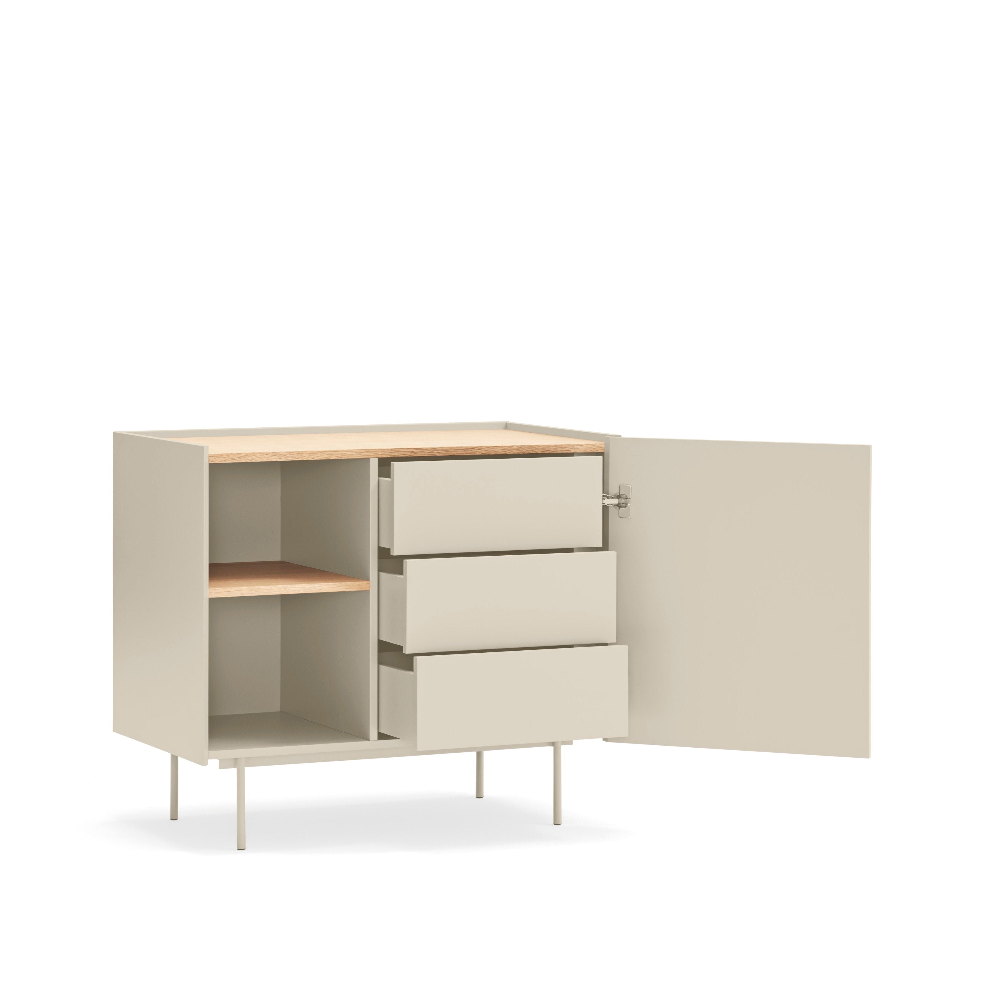 Commode 3 tiroirs 88x78 cm Otto de Teulat avec porte en bois chêne et cachemire