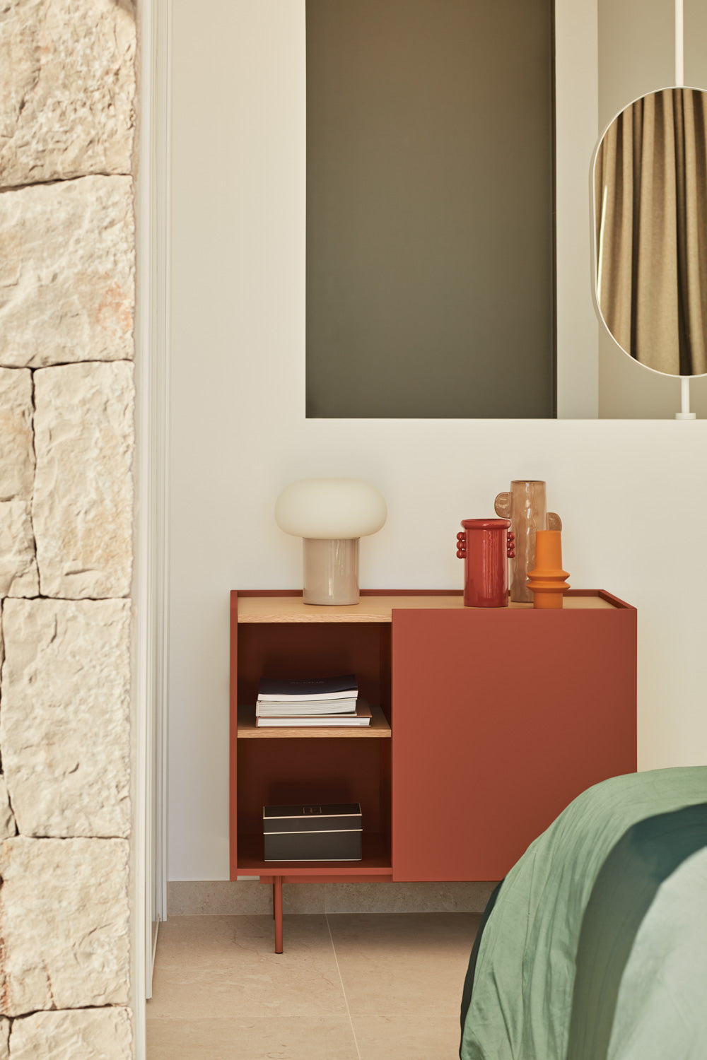 Commode 3 tiroirs Otto de Teulat 88x78 cm avec porte en bois chêne et terre cuite