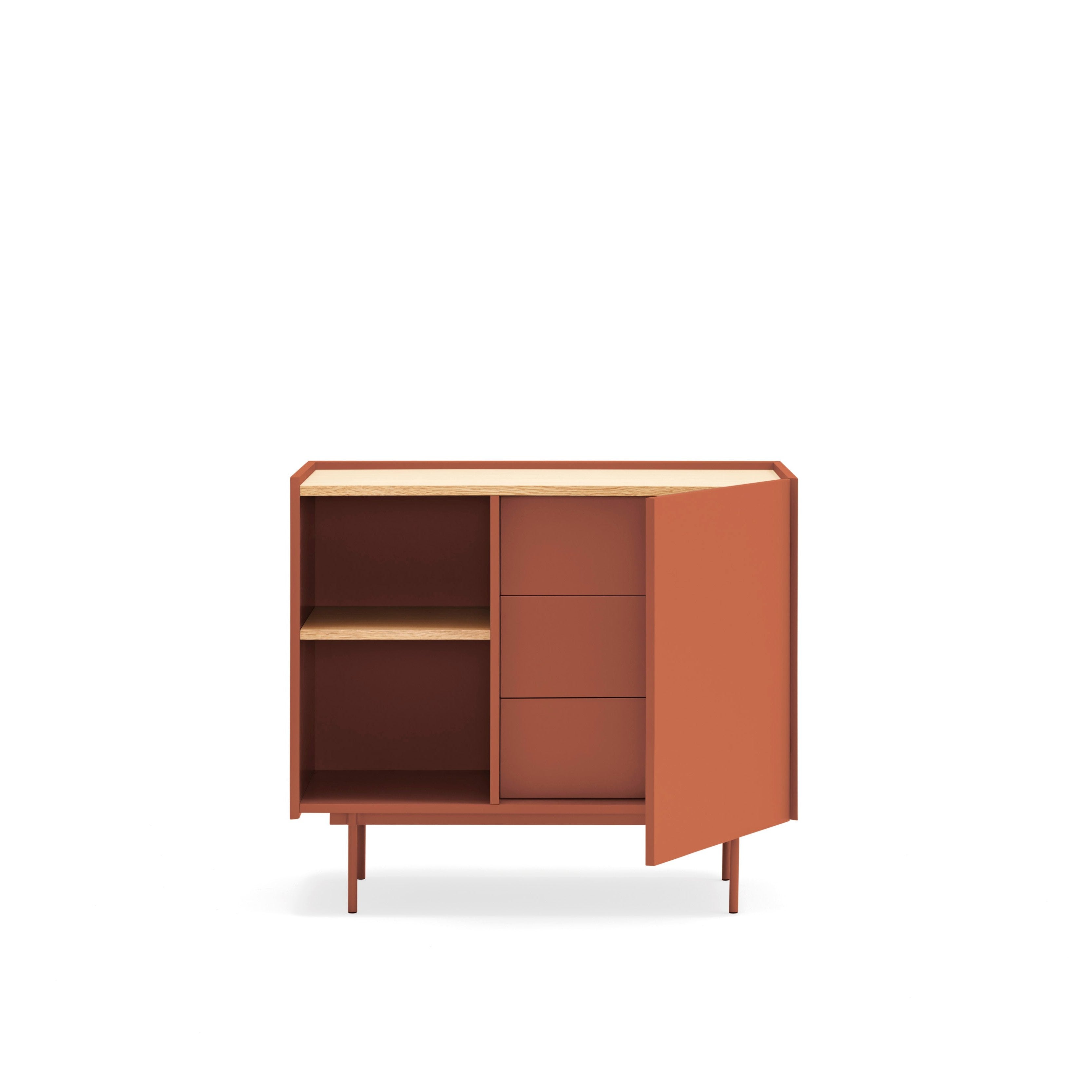 Commode 3 tiroirs Otto de Teulat 88x78 cm avec porte en bois chêne et terre cuite