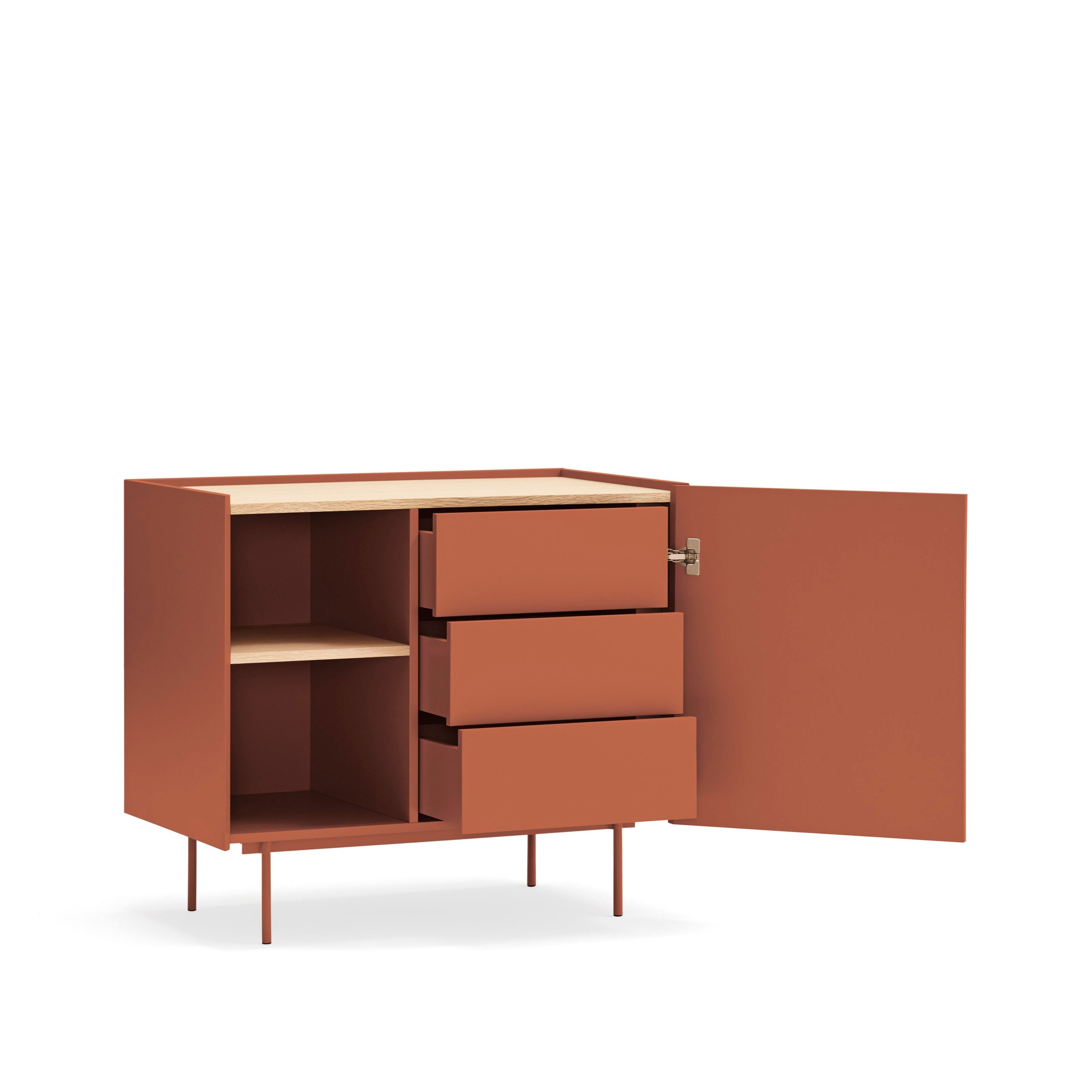 Commode 3 tiroirs Otto de Teulat 88x78 cm avec porte en bois chêne et terre cuite