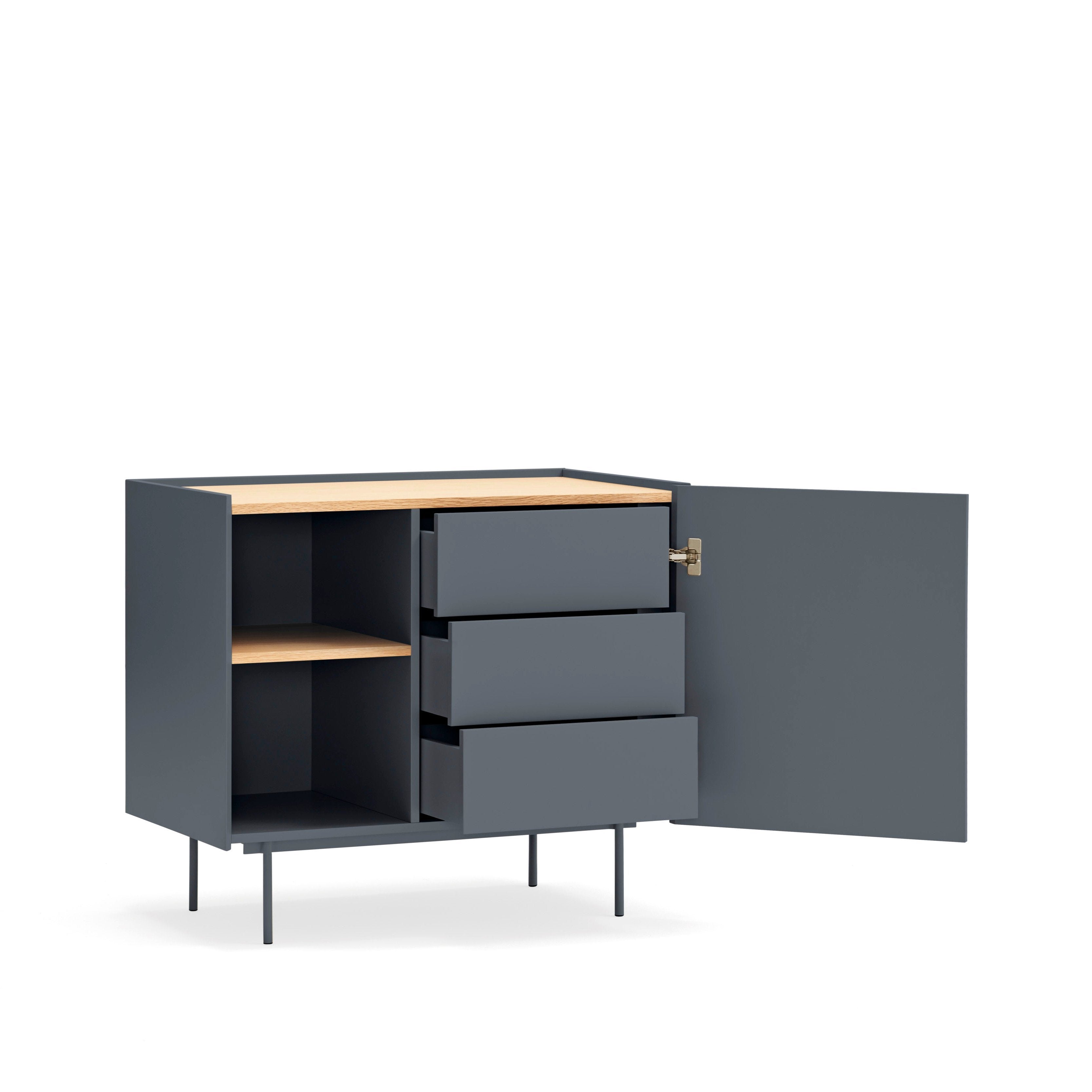 Commode 3 tiroirs avec porte en bois chêne et anthracite Otto de Teulat 88x78 cm