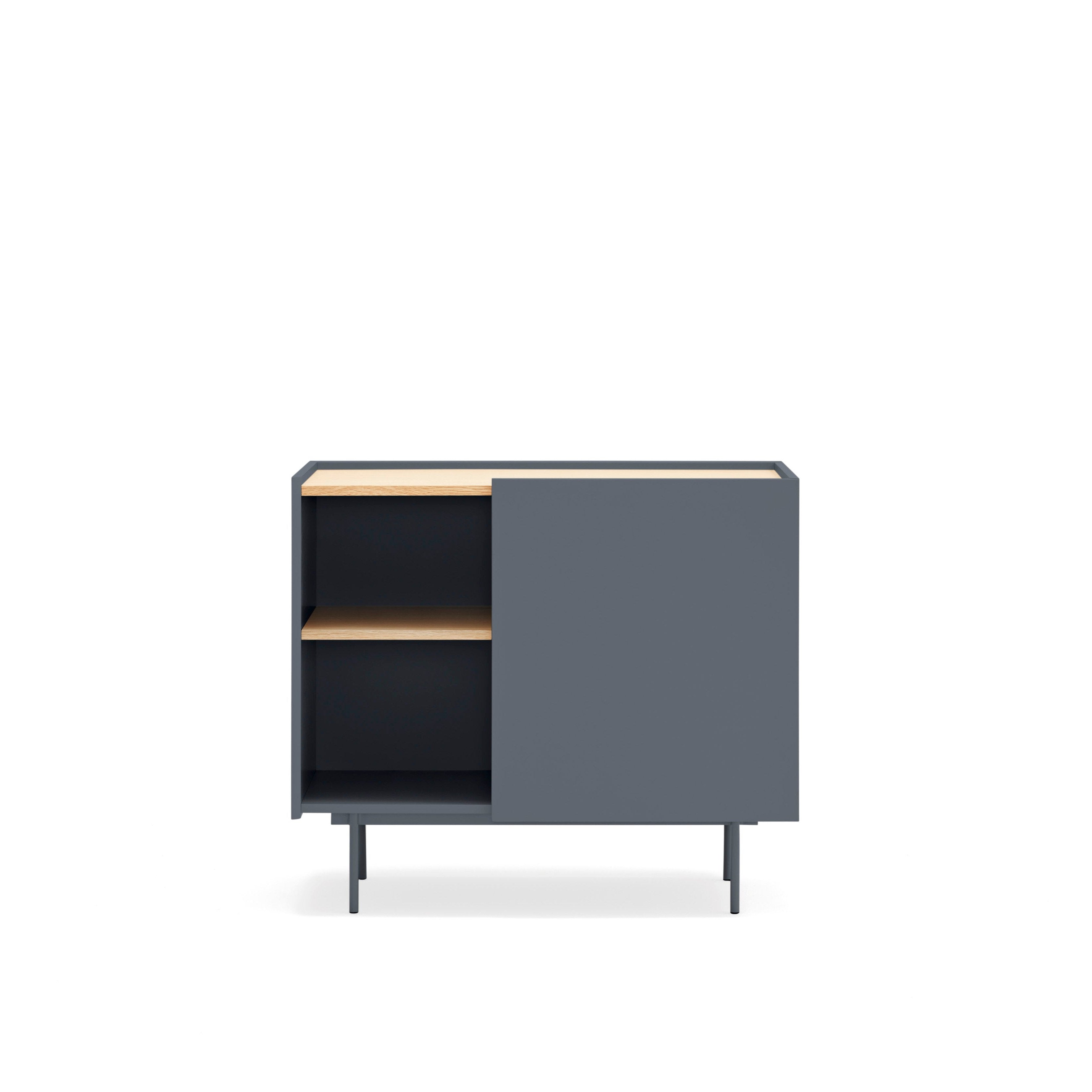 Commode 3 tiroirs avec porte en bois chêne et anthracite Otto de Teulat 88x78 cm