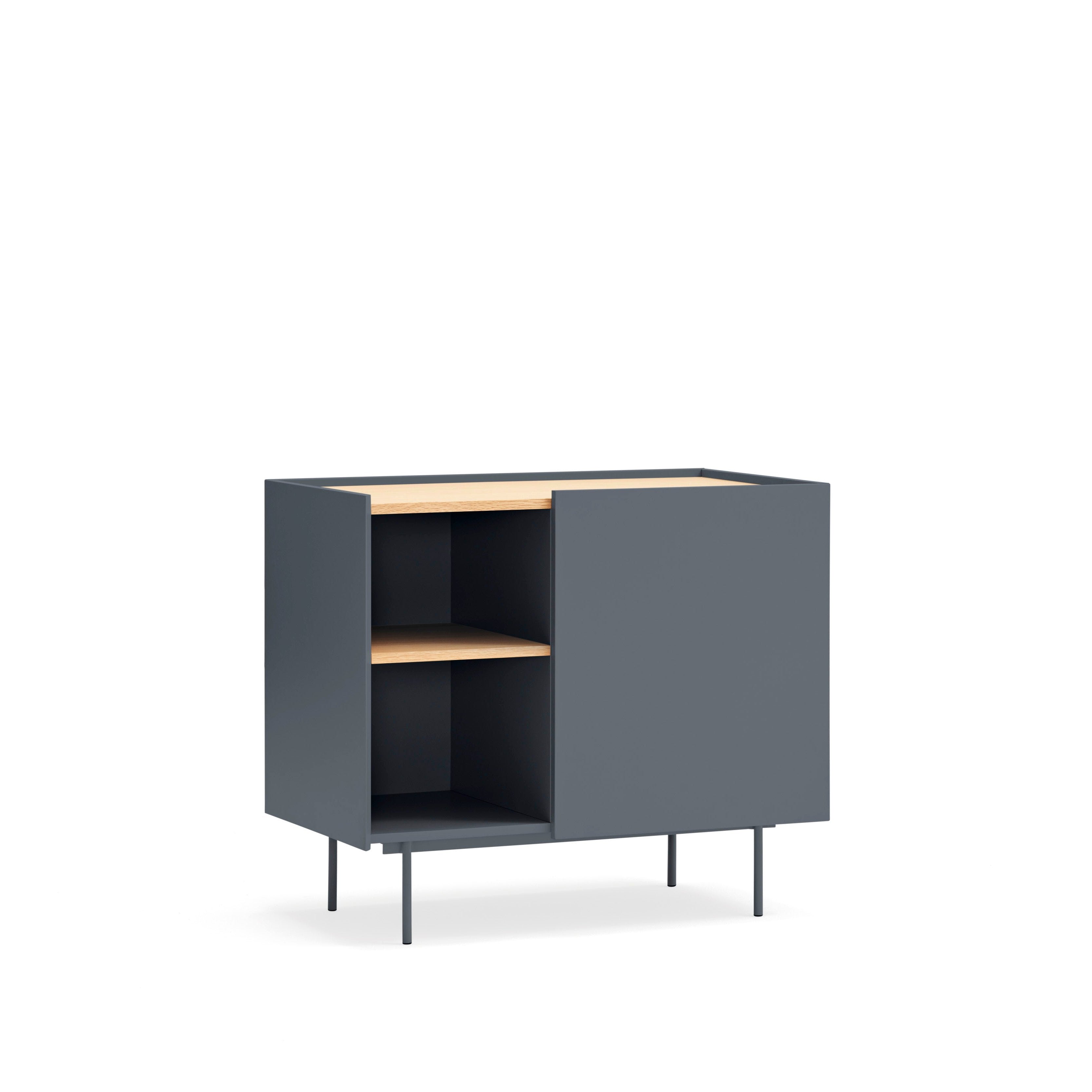 Commode 3 tiroirs avec porte en bois chêne et anthracite Otto de Teulat 88x78 cm