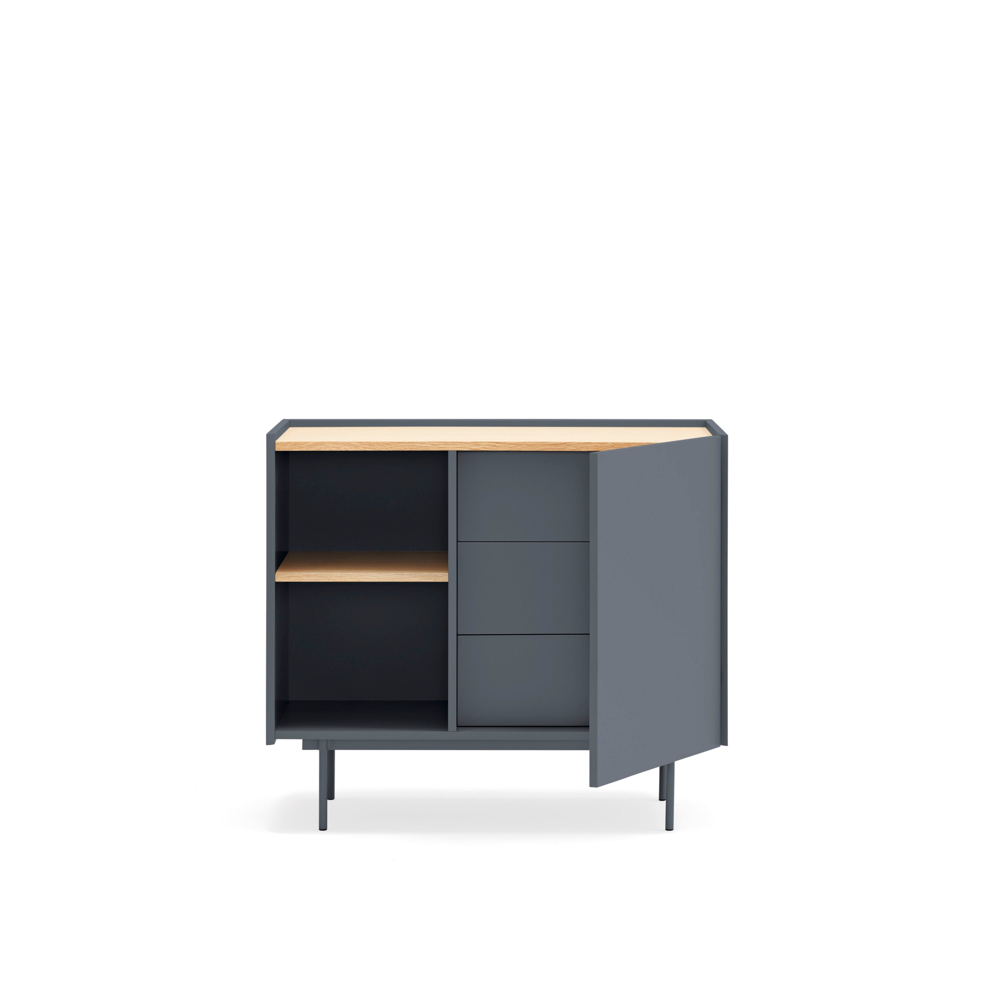 Commode 3 tiroirs avec porte en bois chêne et anthracite Otto de Teulat 88x78 cm