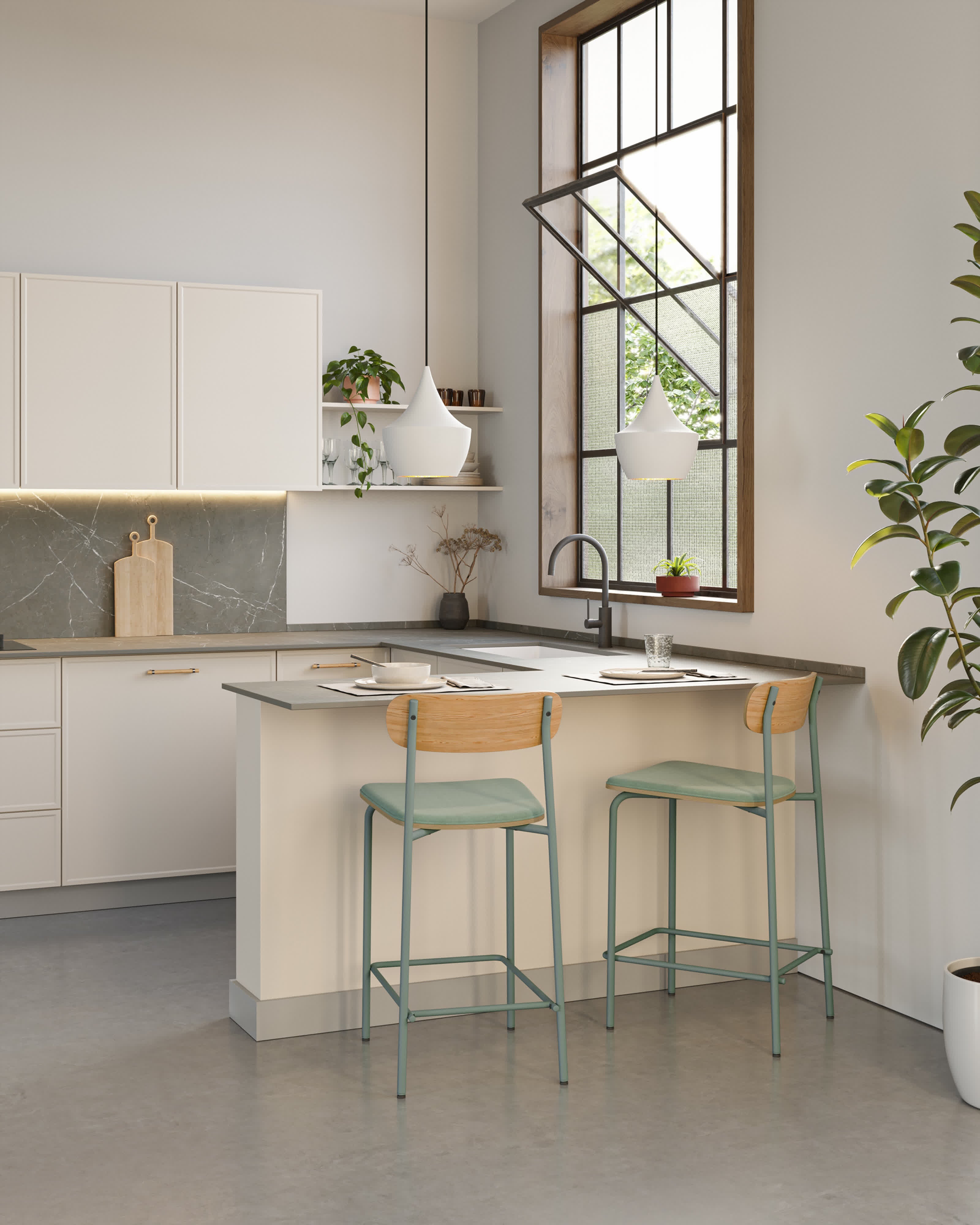 Set di 2 sgabelli in legno con seduta imbottita Adriana 41x48 h94 cm