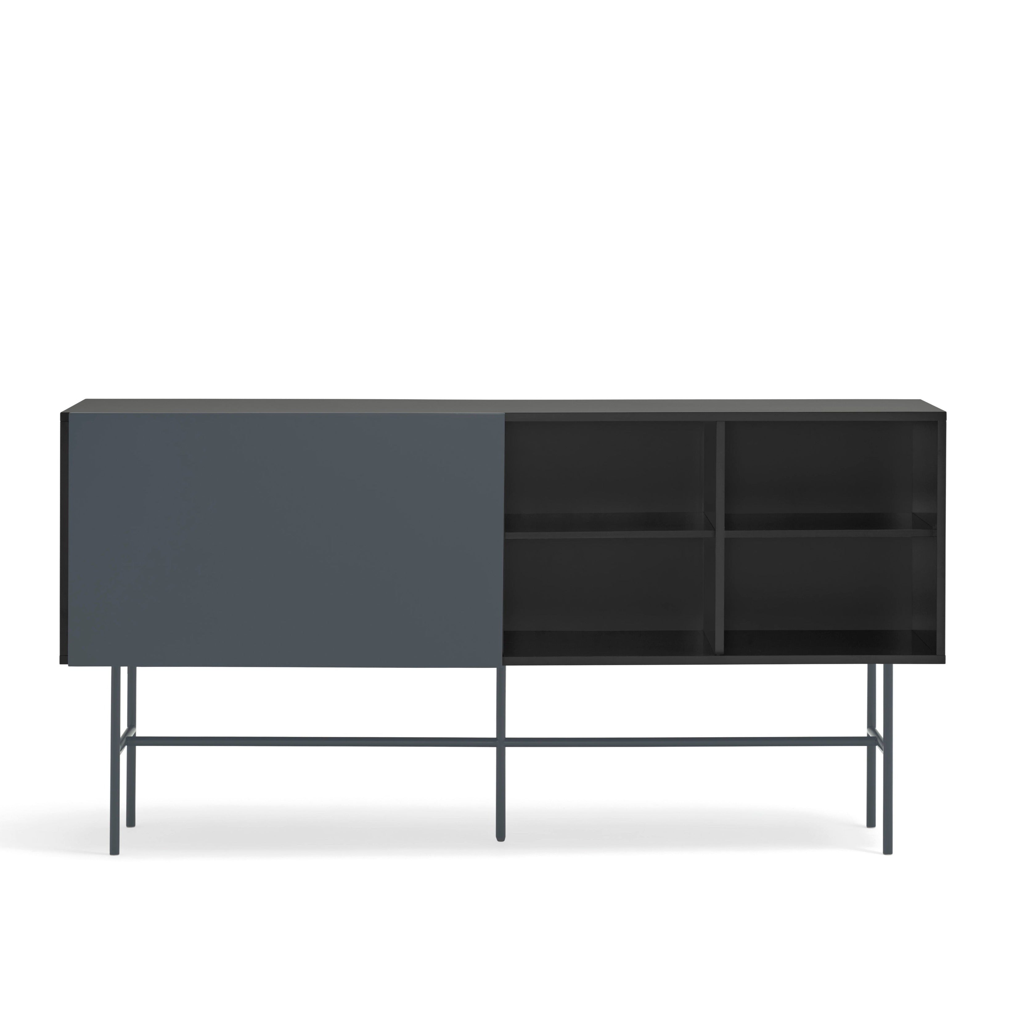 Buffet 3 tiroirs avec porte coulissante laquée noir et gris anthracite avec pied en fer Nube di Teulat 180x45cm
