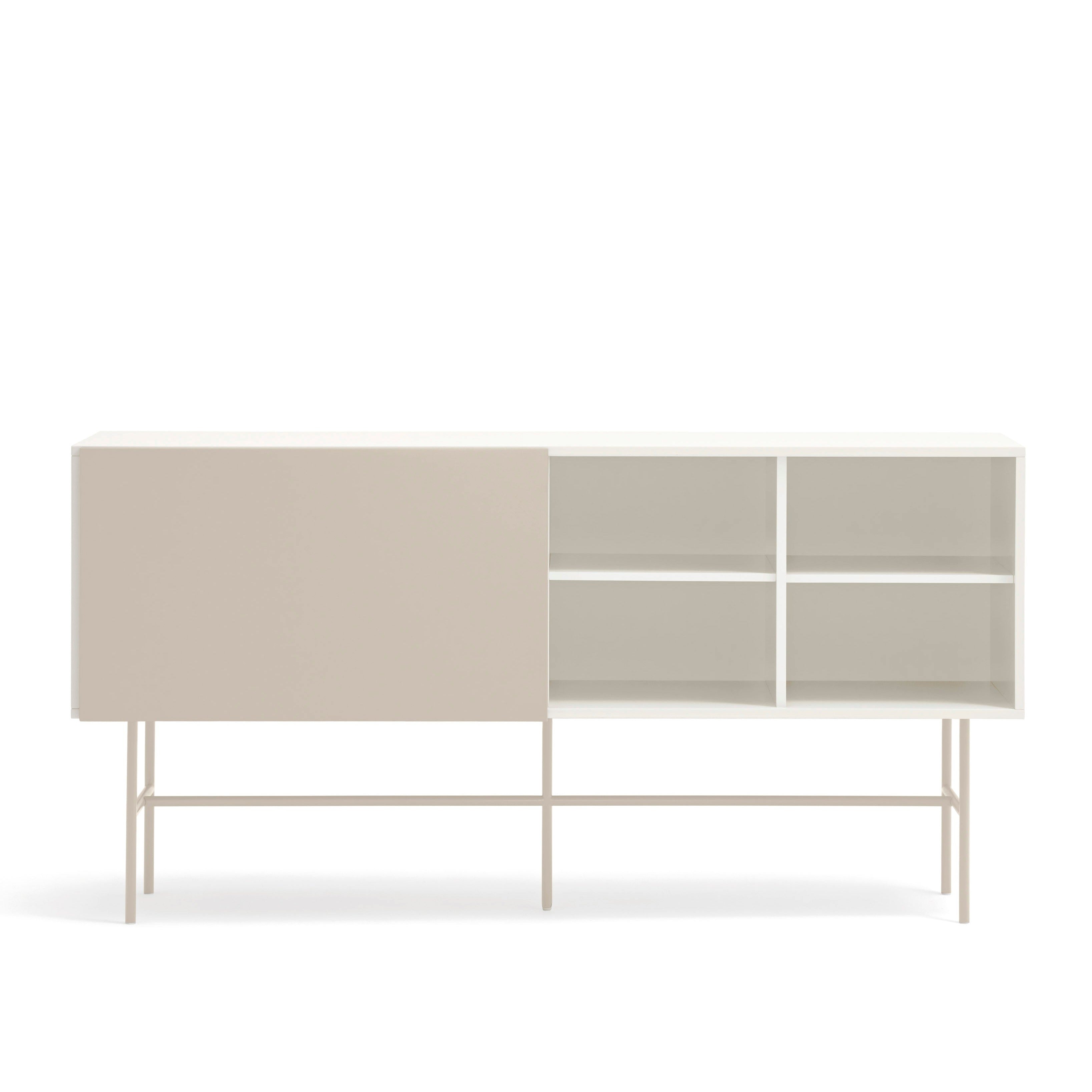 Buffet 3 tiroirs avec porte coulissante laquée crème et sable avec pied en fer Nube par Teulat 180x45cm