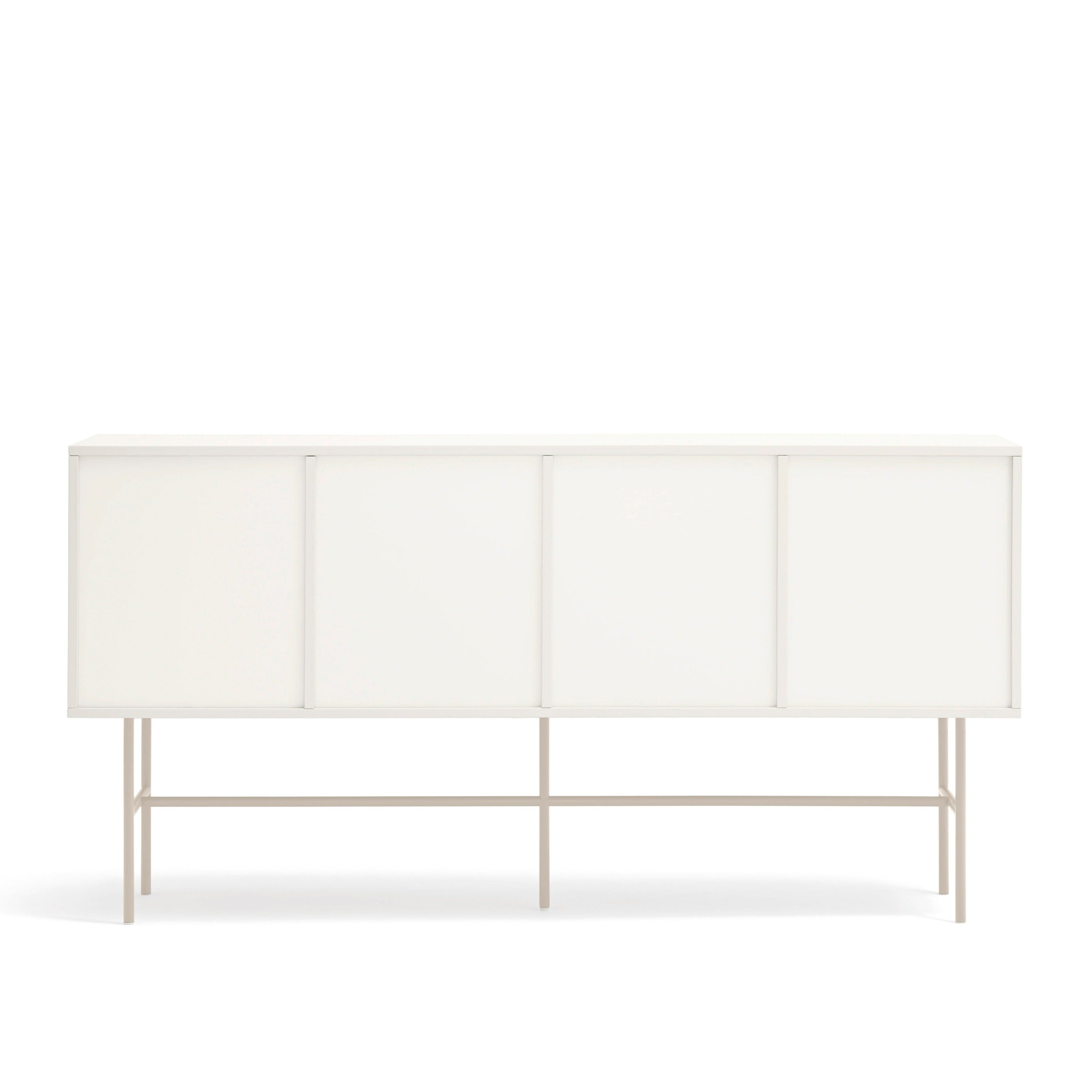 Buffet 3 tiroirs avec porte coulissante laquée crème et sable avec pied en fer Nube par Teulat 180x45cm