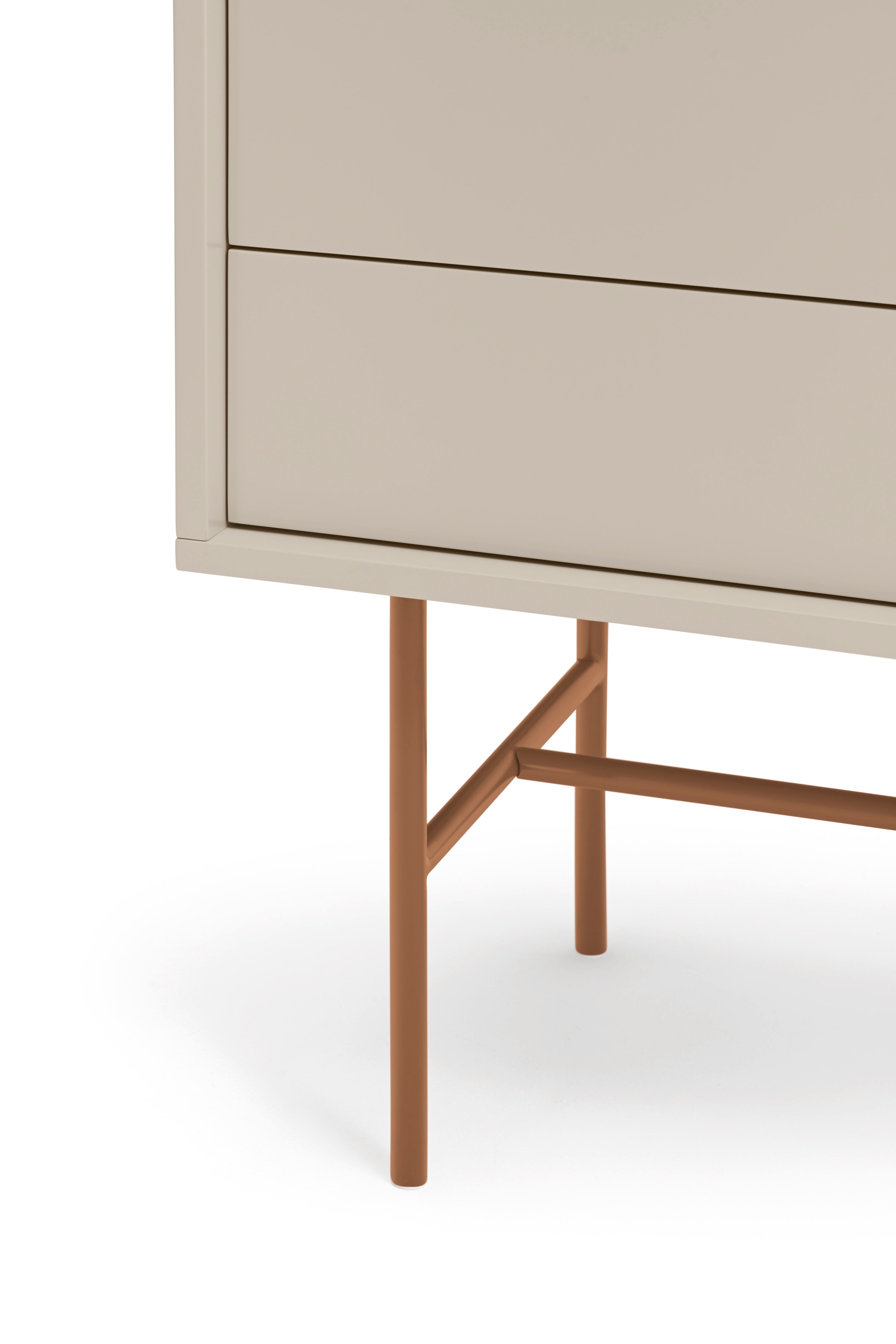 Buffet 3 tiroirs et porte coulissante laquée sable et terre cuite avec pied en fer Nube di Teulat 180x45cm