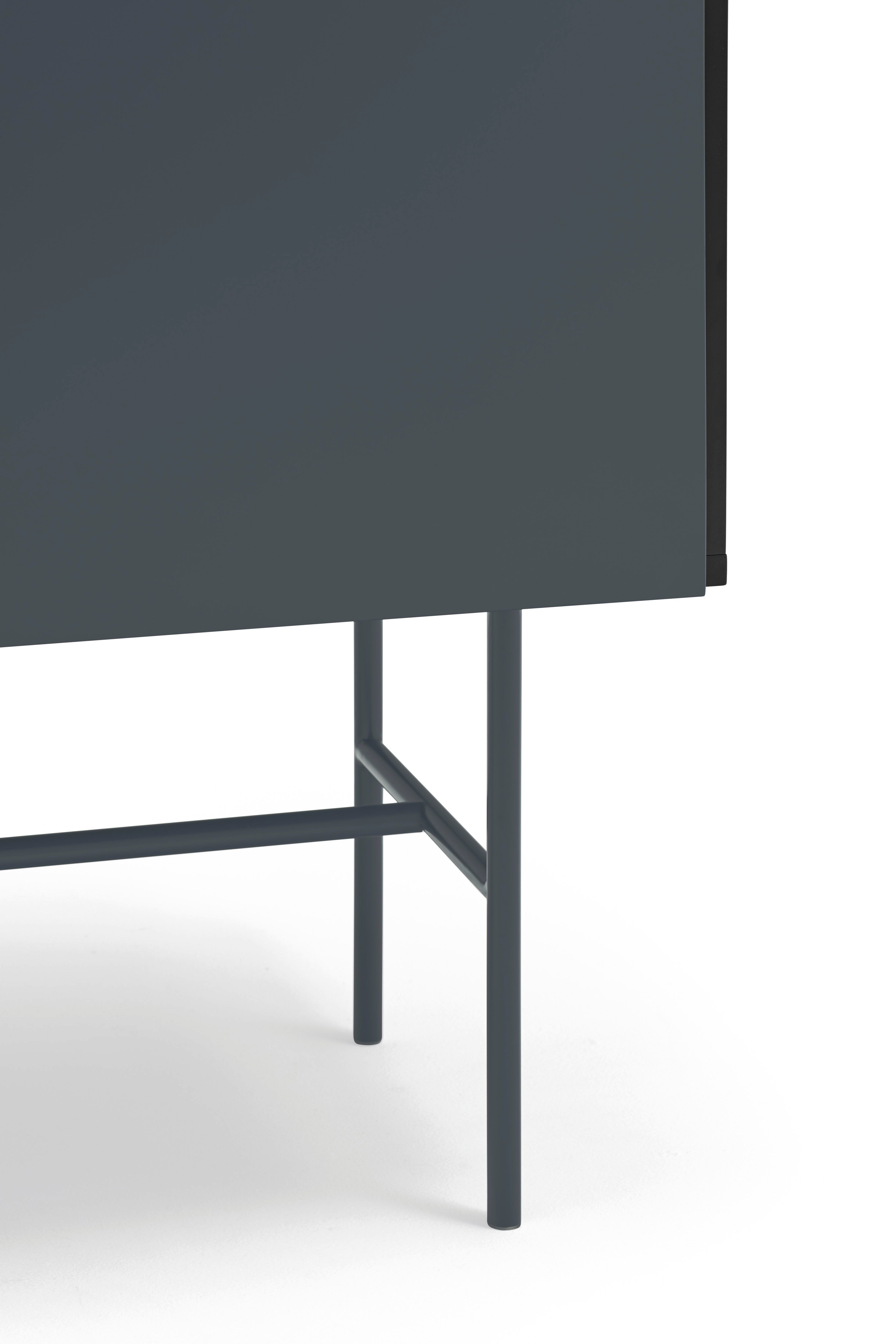 Commode 3 tiroirs et porte coulissante laquée noir et gris anthracite Nube de Teulat 140x91 cm