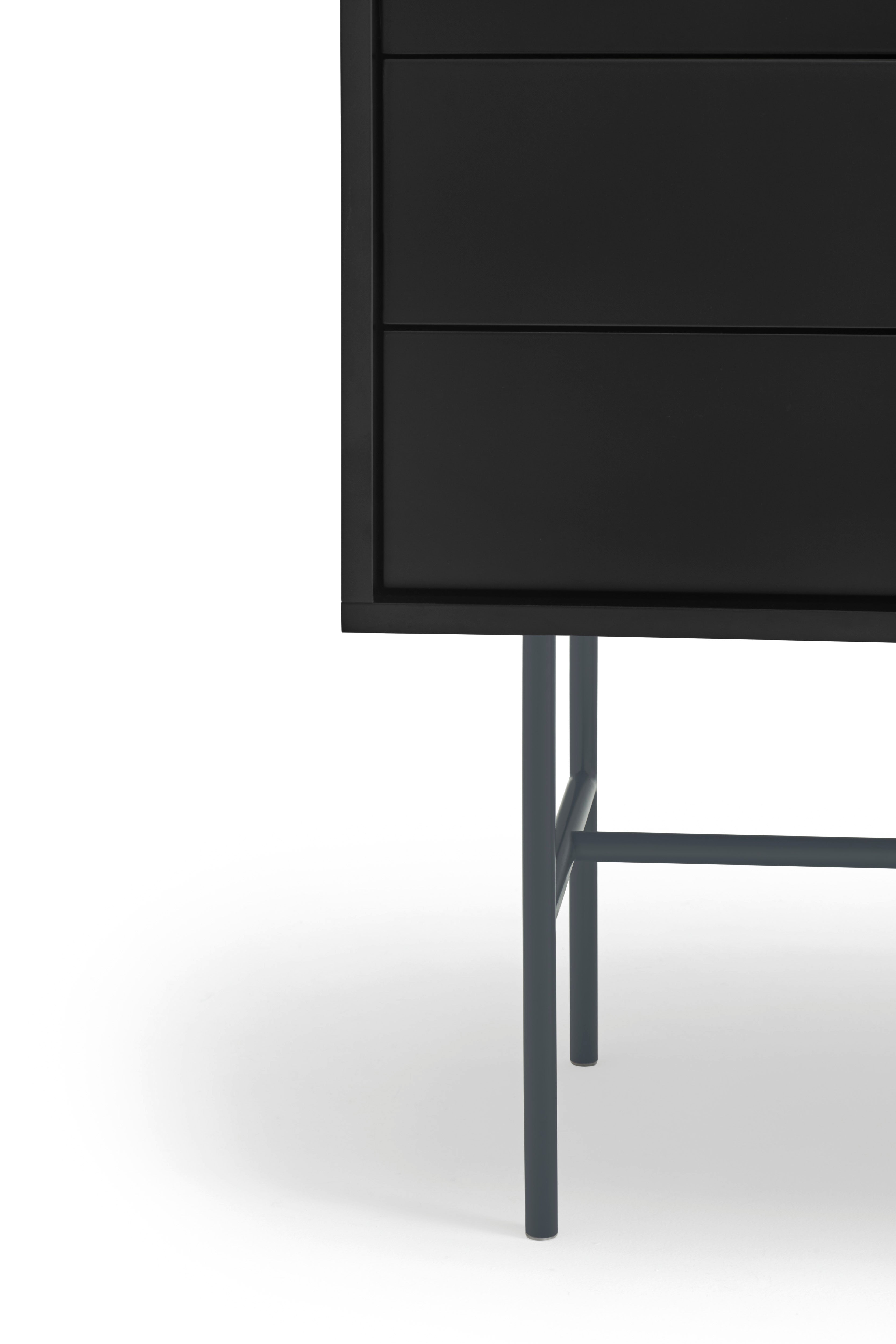 Commode 3 tiroirs et porte coulissante laquée noir et gris anthracite Nube de Teulat 140x91 cm