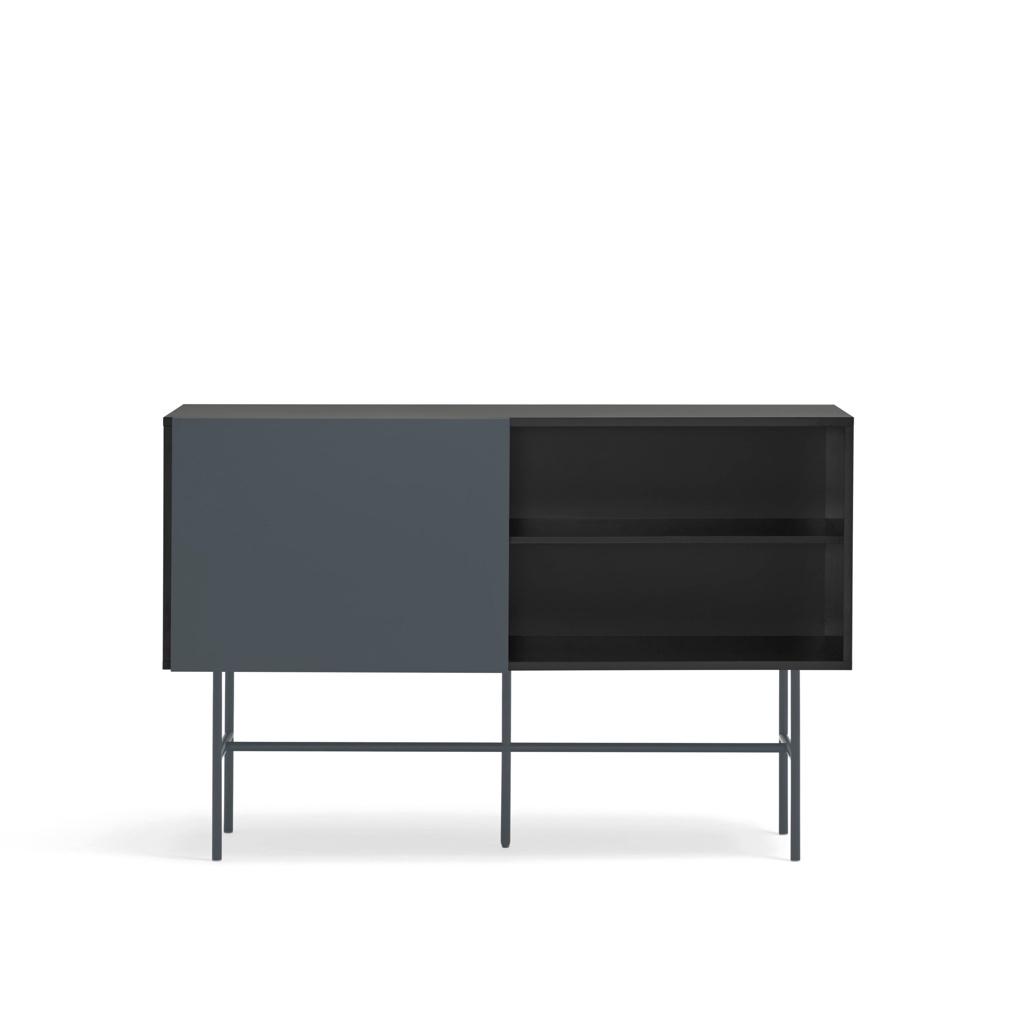 Commode 3 tiroirs et porte coulissante laquée noir et gris anthracite Nube de Teulat 140x91 cm