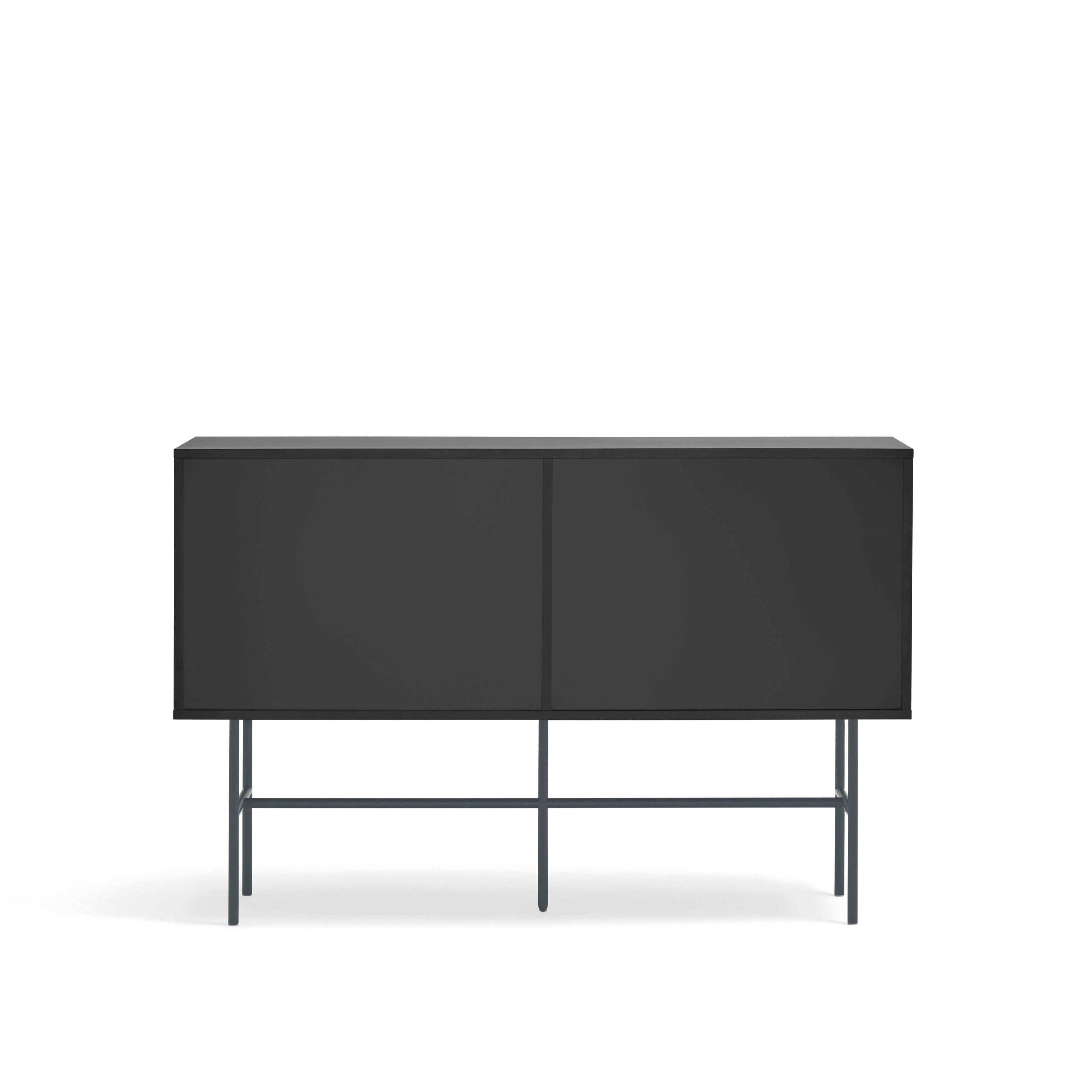 Commode 3 tiroirs et porte coulissante laquée noir et gris anthracite Nube de Teulat 140x91 cm