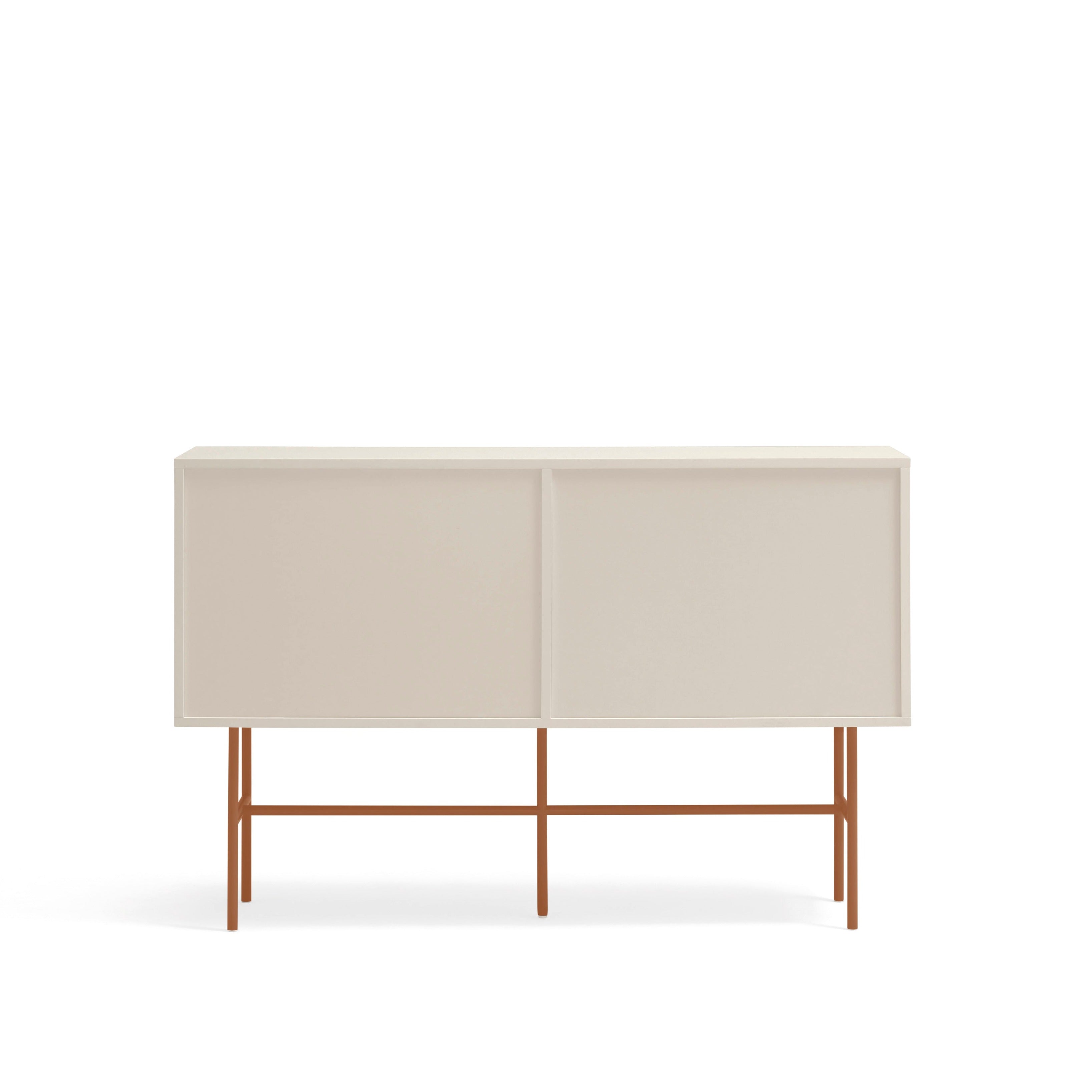 Commode 3 tiroirs et porte coulissante laquée sable et terre cuite Nube par Teulat 140x91 cm