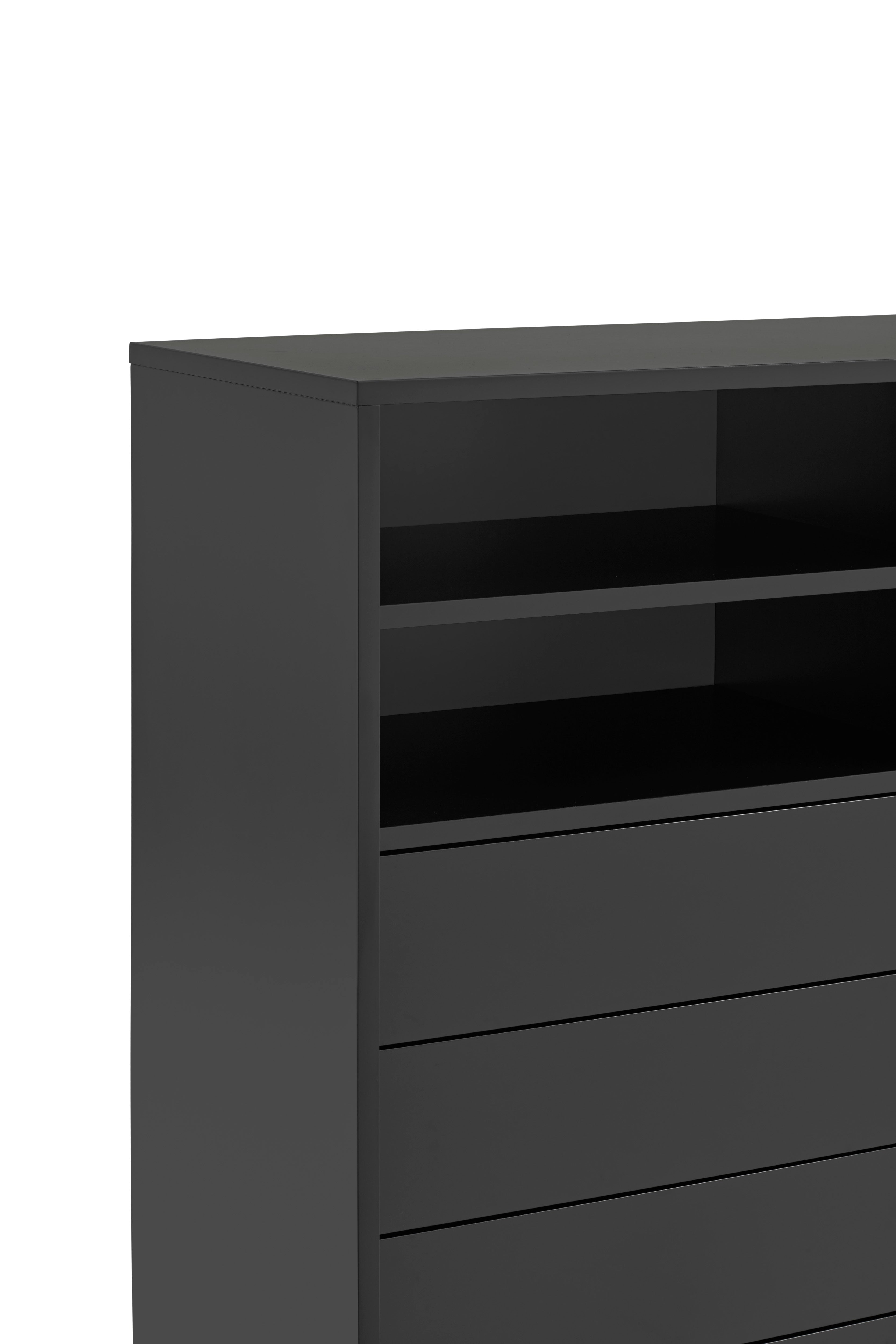 Buffet 4 tiroirs avec porte coulissante noir et gris anthracite Nube par Teulat 120x140 cm