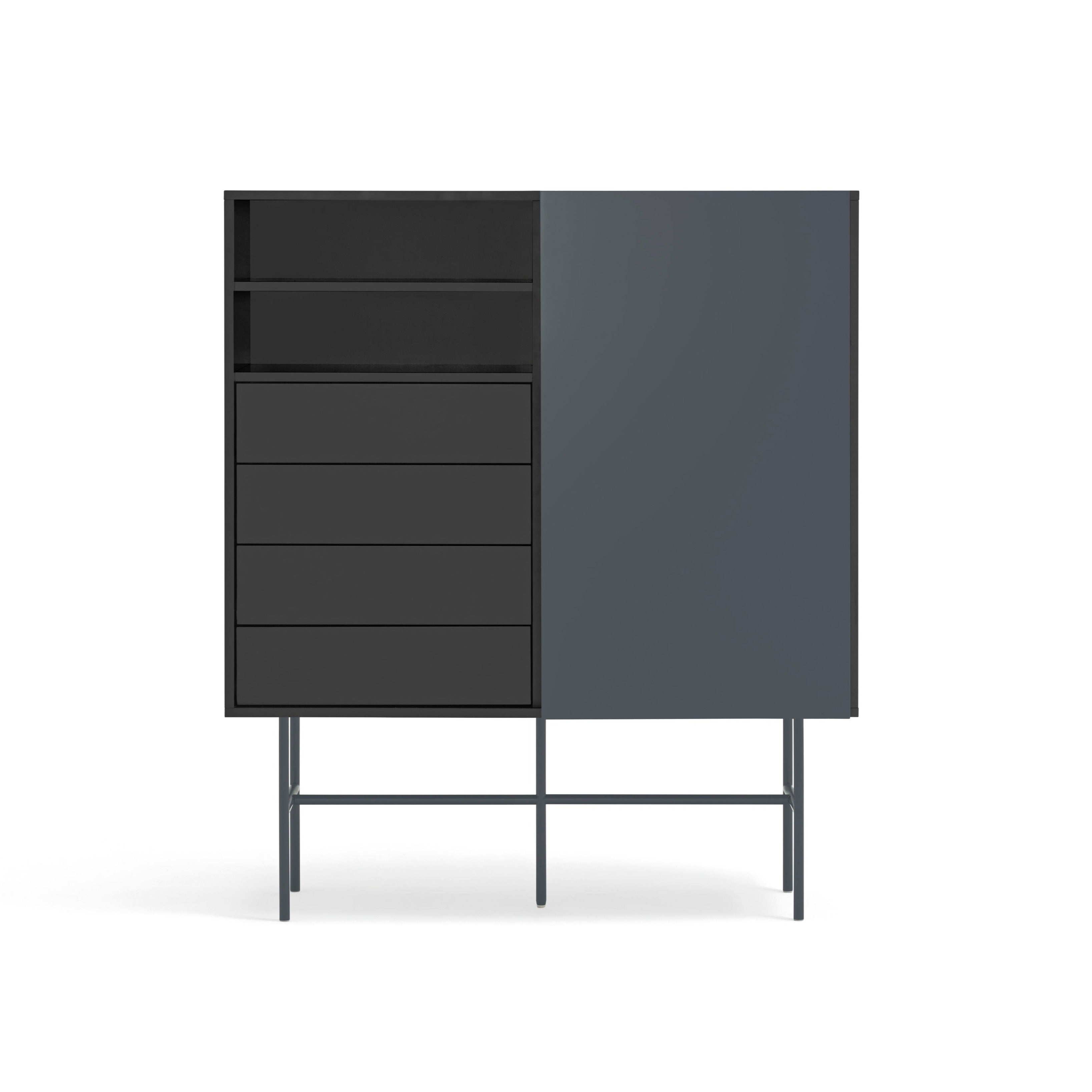 Buffet 4 tiroirs avec porte coulissante noir et gris anthracite Nube par Teulat 120x140 cm