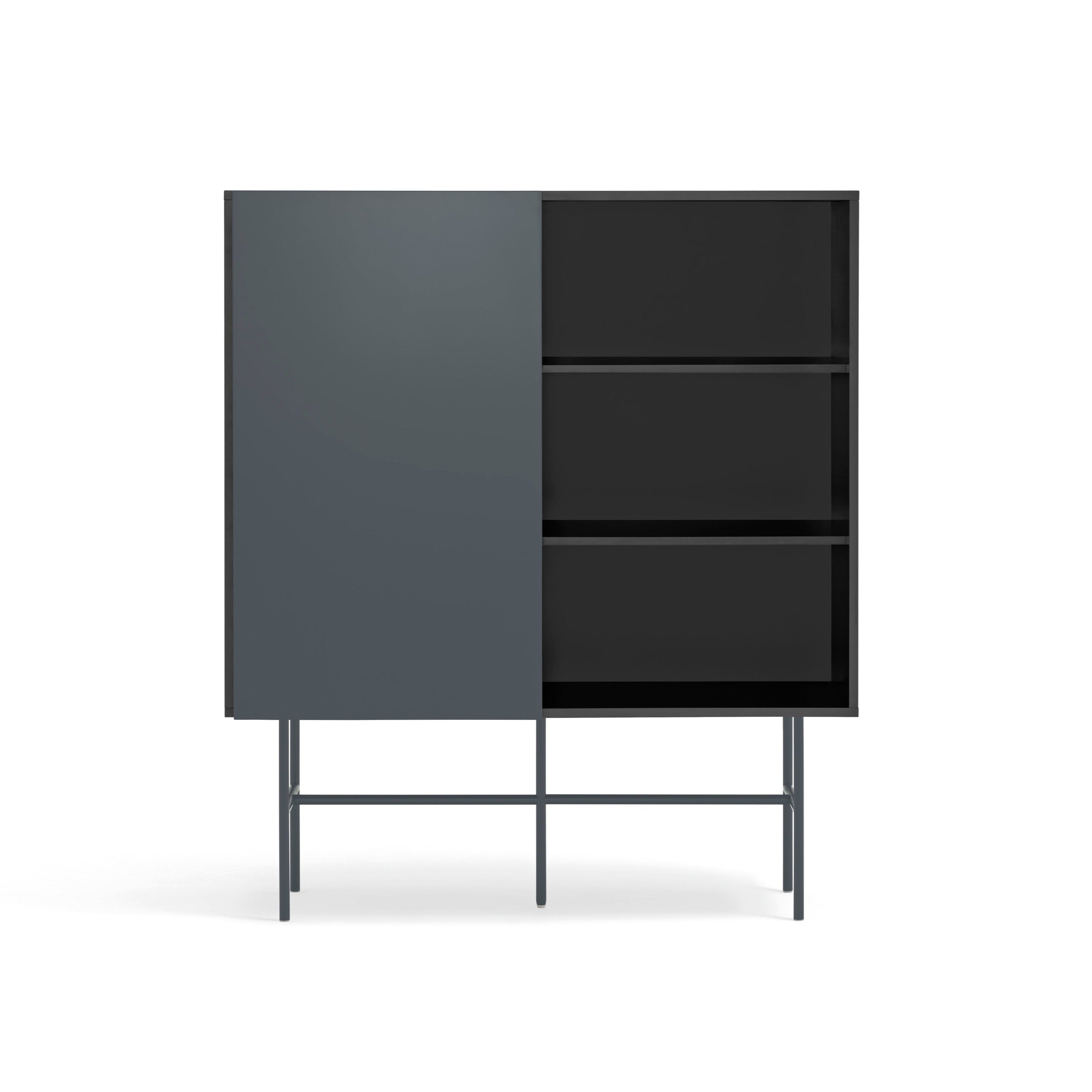 Buffet 4 tiroirs avec porte coulissante noir et gris anthracite Nube par Teulat 120x140 cm