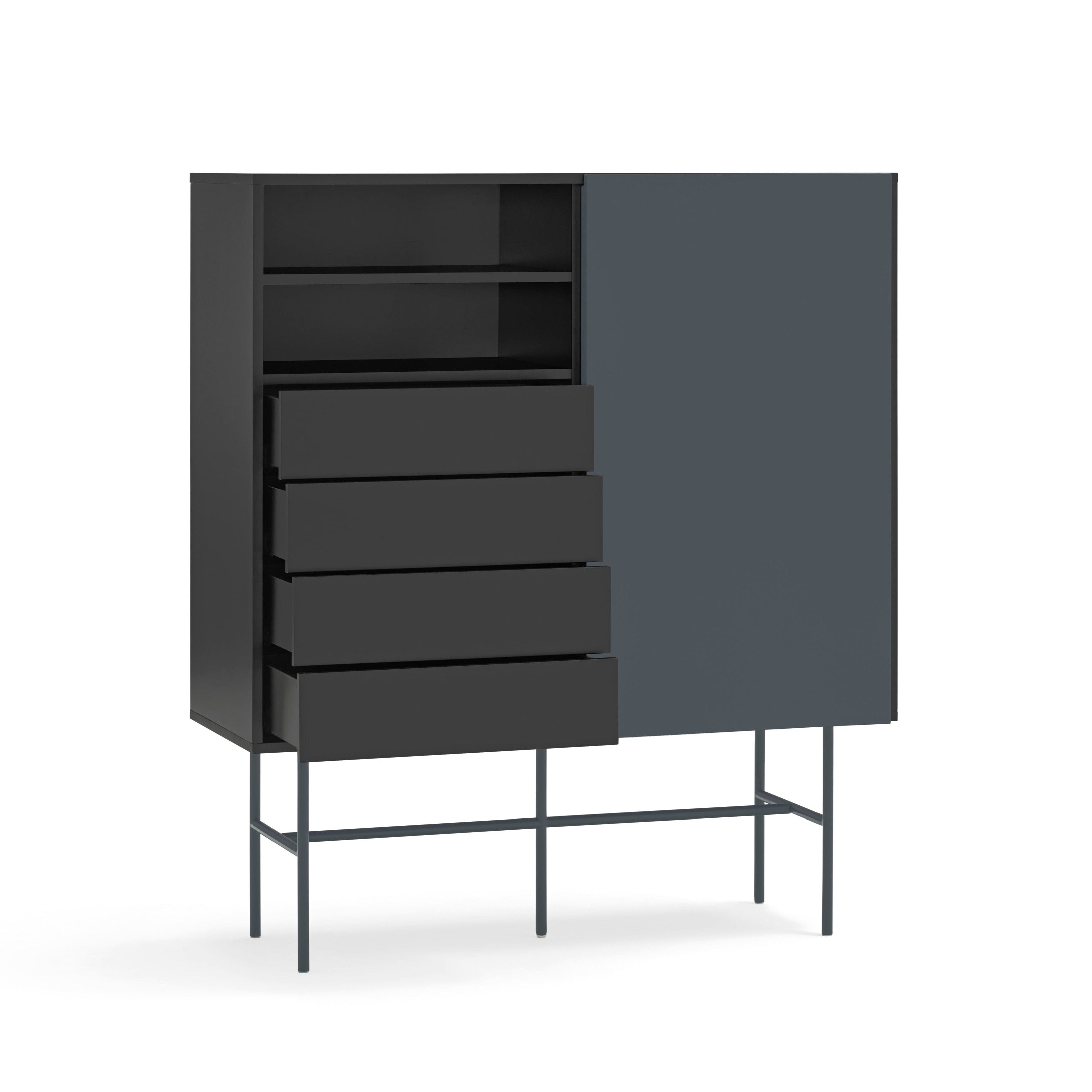 Buffet 4 tiroirs avec porte coulissante noir et gris anthracite Nube par Teulat 120x140 cm