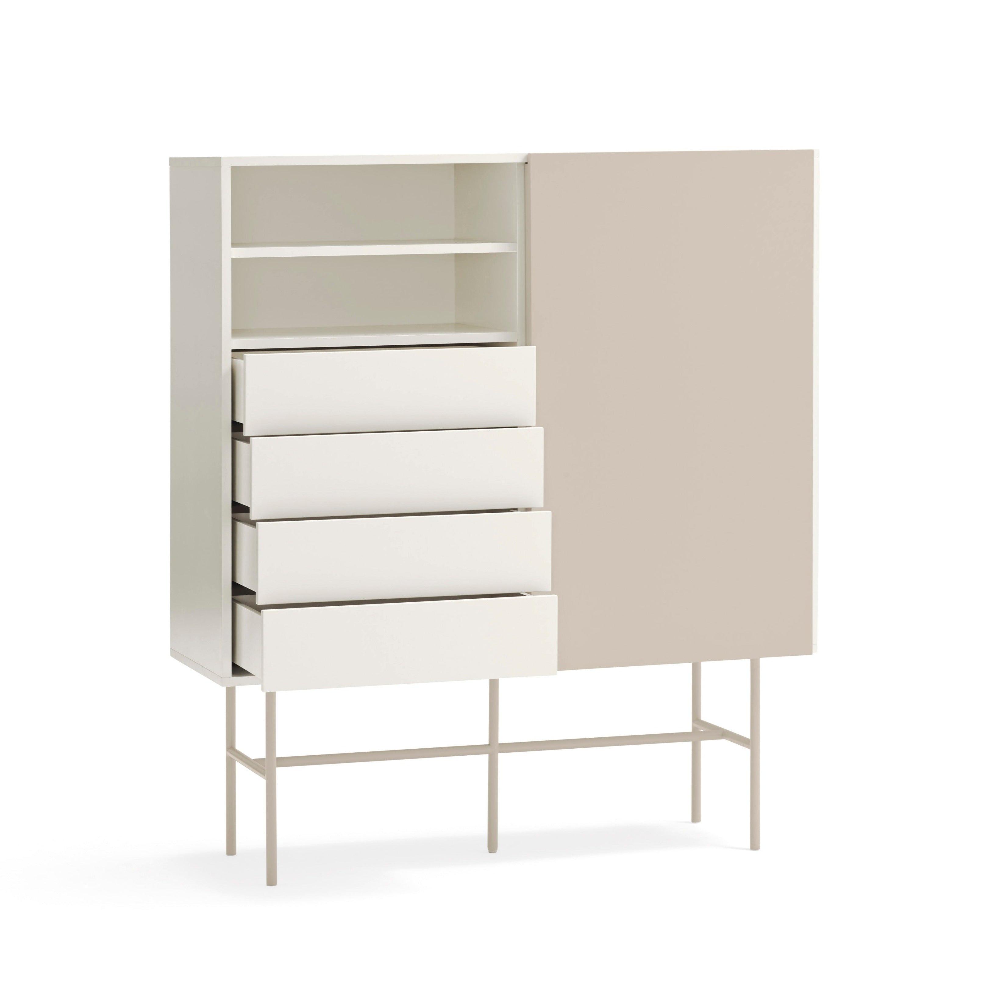 Buffet 4 tiroirs avec porte coulissante crème et sable Nube de Teulat 120x140 cm