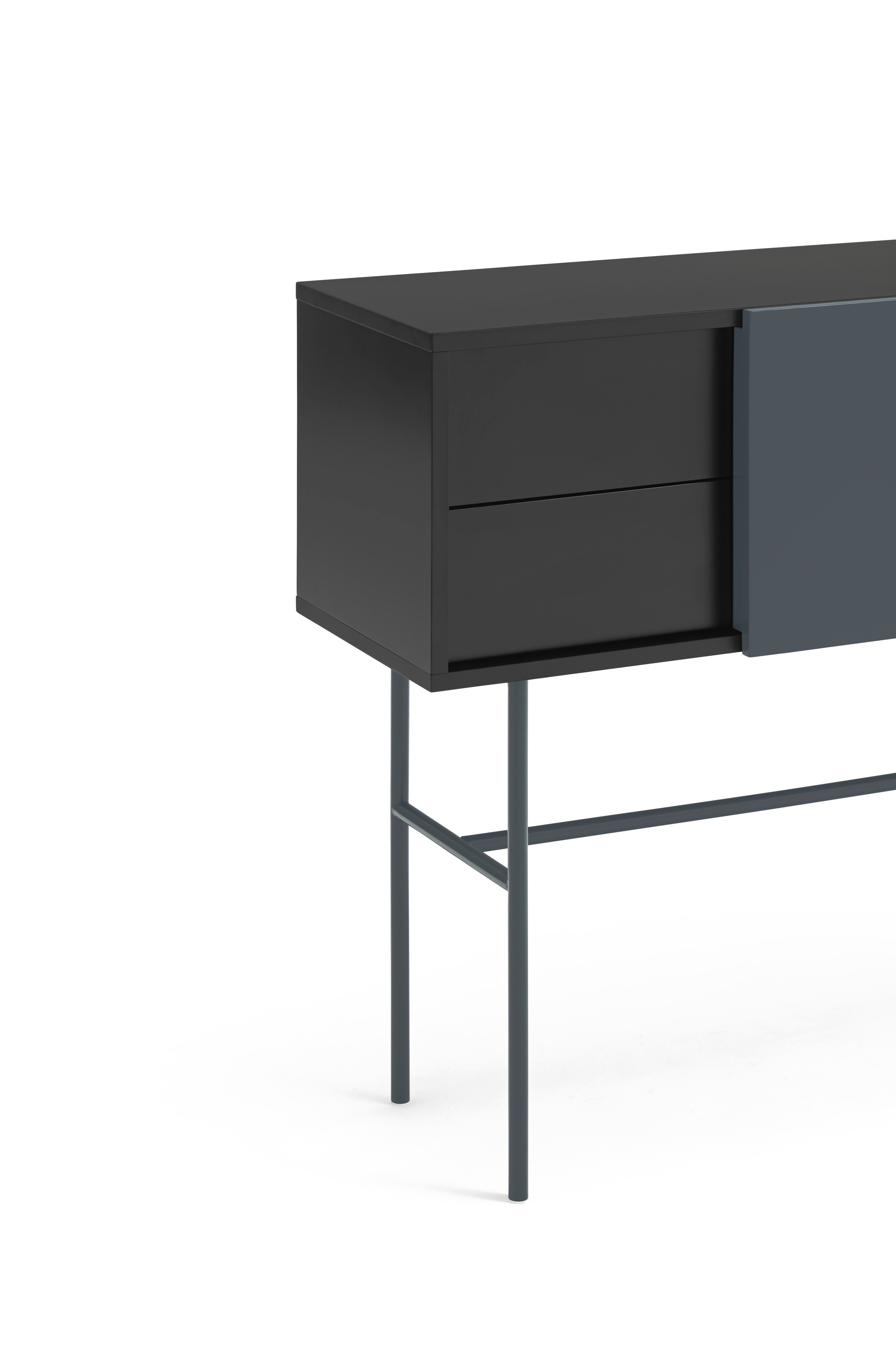 Console 2 tiroirs et porte coulissante laquée noir et gris anthracite Nube par Teulat 110x90 cm