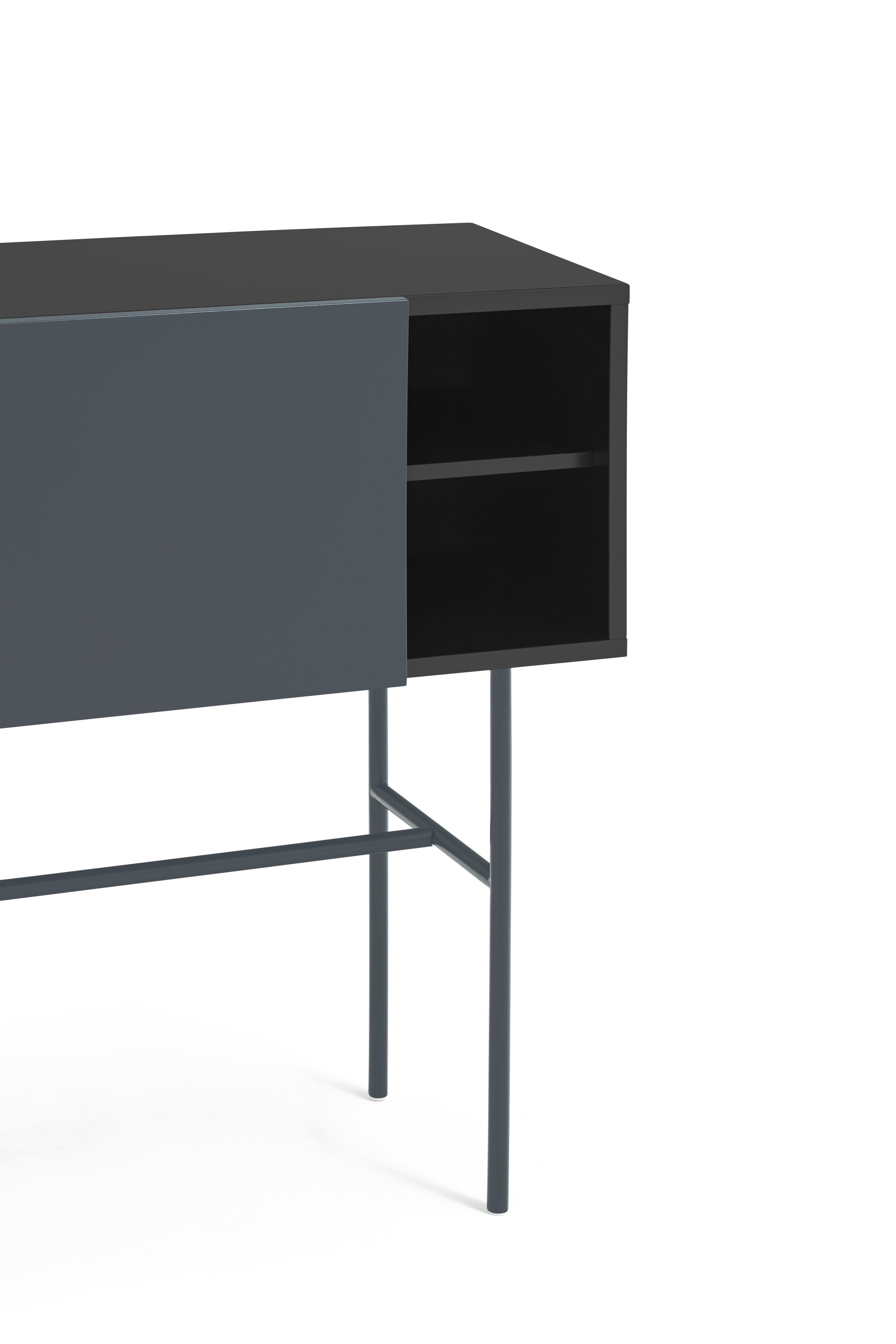 Console 2 tiroirs et porte coulissante laquée noir et gris anthracite Nube par Teulat 110x90 cm
