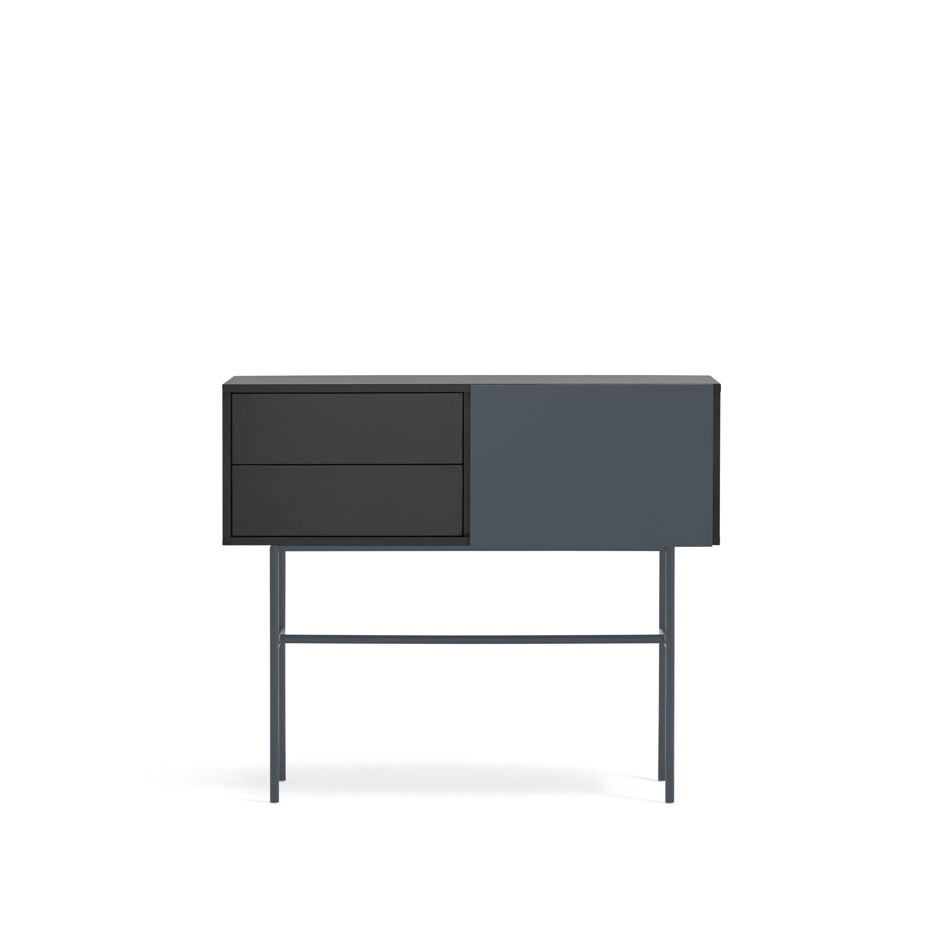 Console 2 tiroirs et porte coulissante laquée noir et gris anthracite Nube par Teulat 110x90 cm