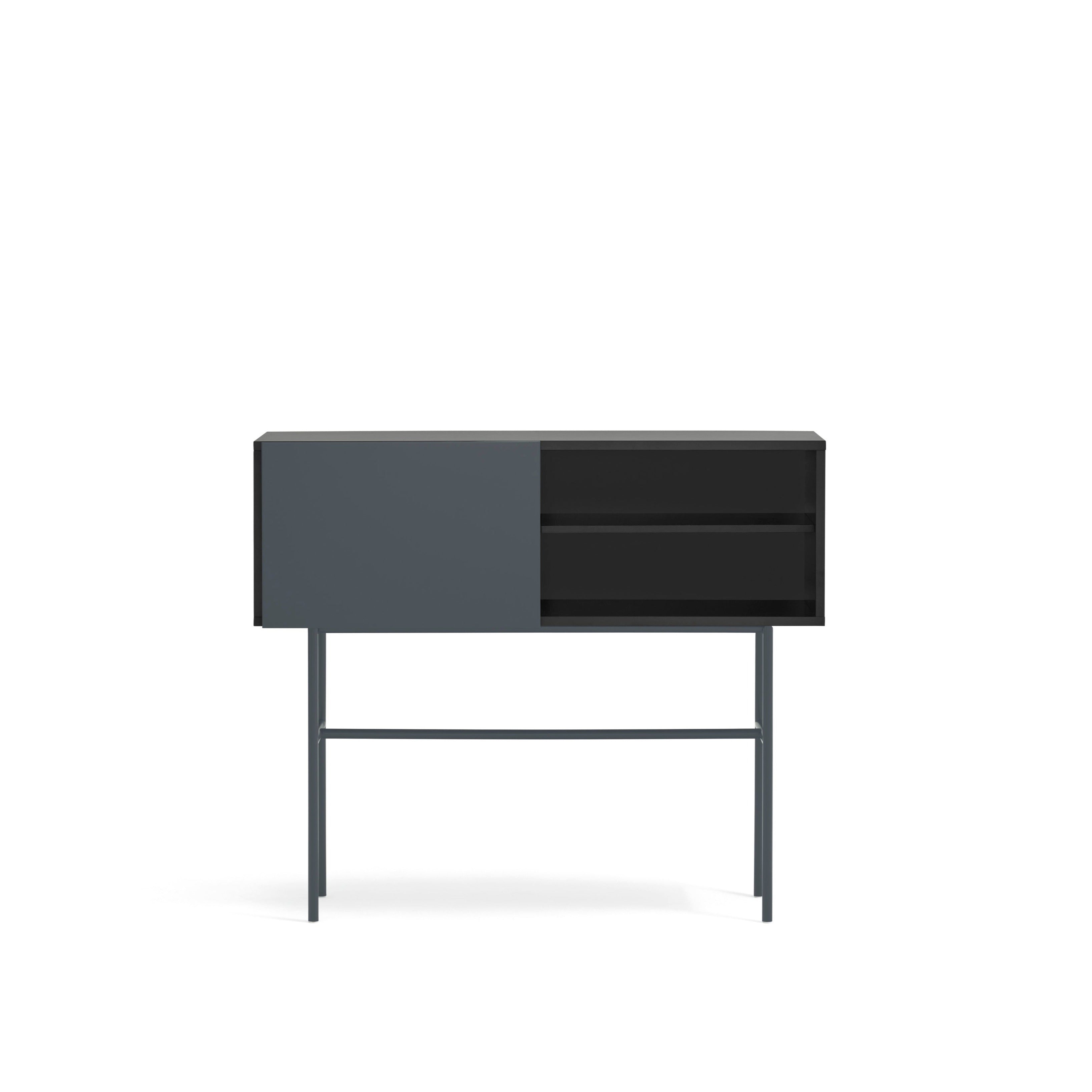 Console 2 tiroirs et porte coulissante laquée noir et gris anthracite Nube par Teulat 110x90 cm