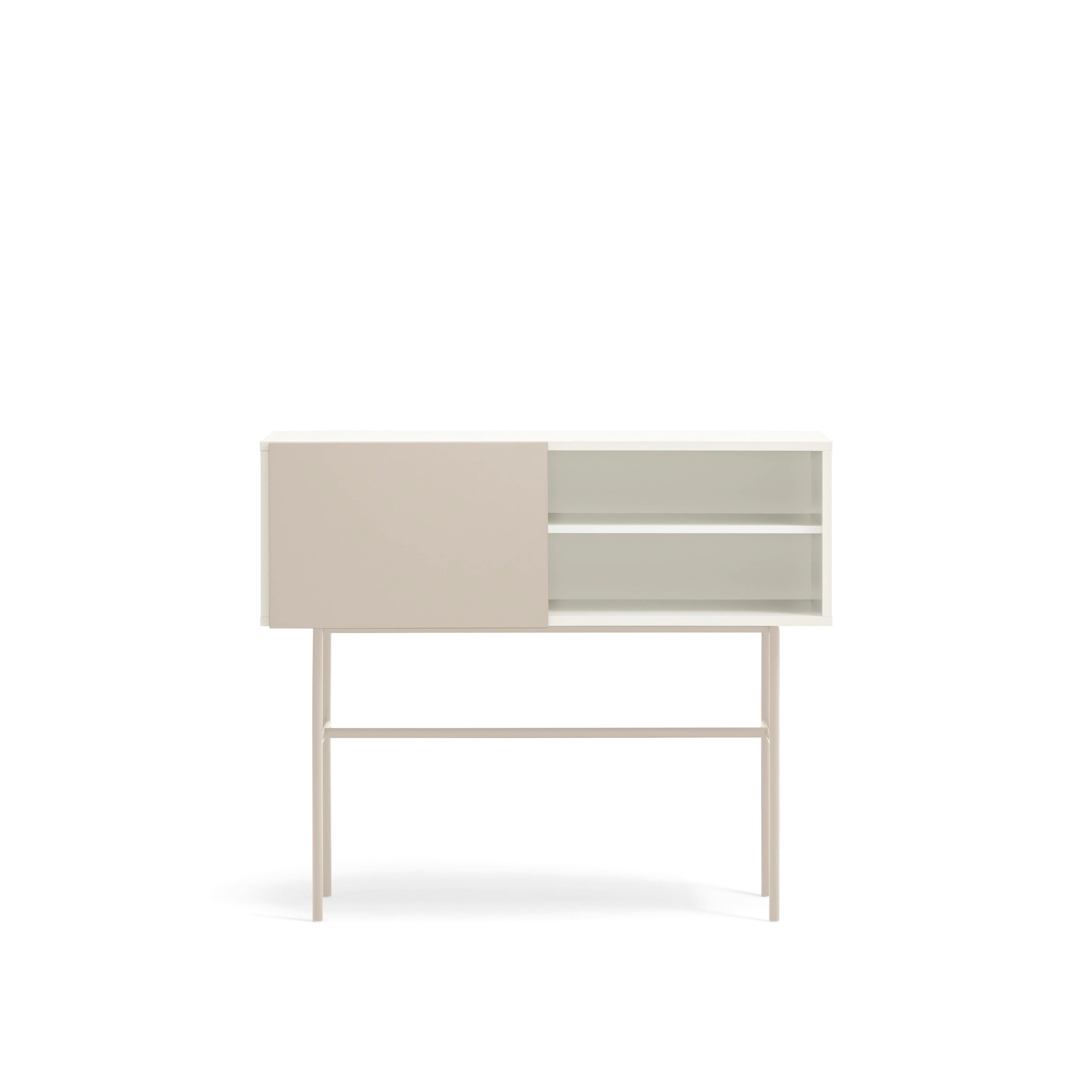 Console 2 tiroirs et porte coulissante laquée crème et sable Nube par Teulat 110x90 cm