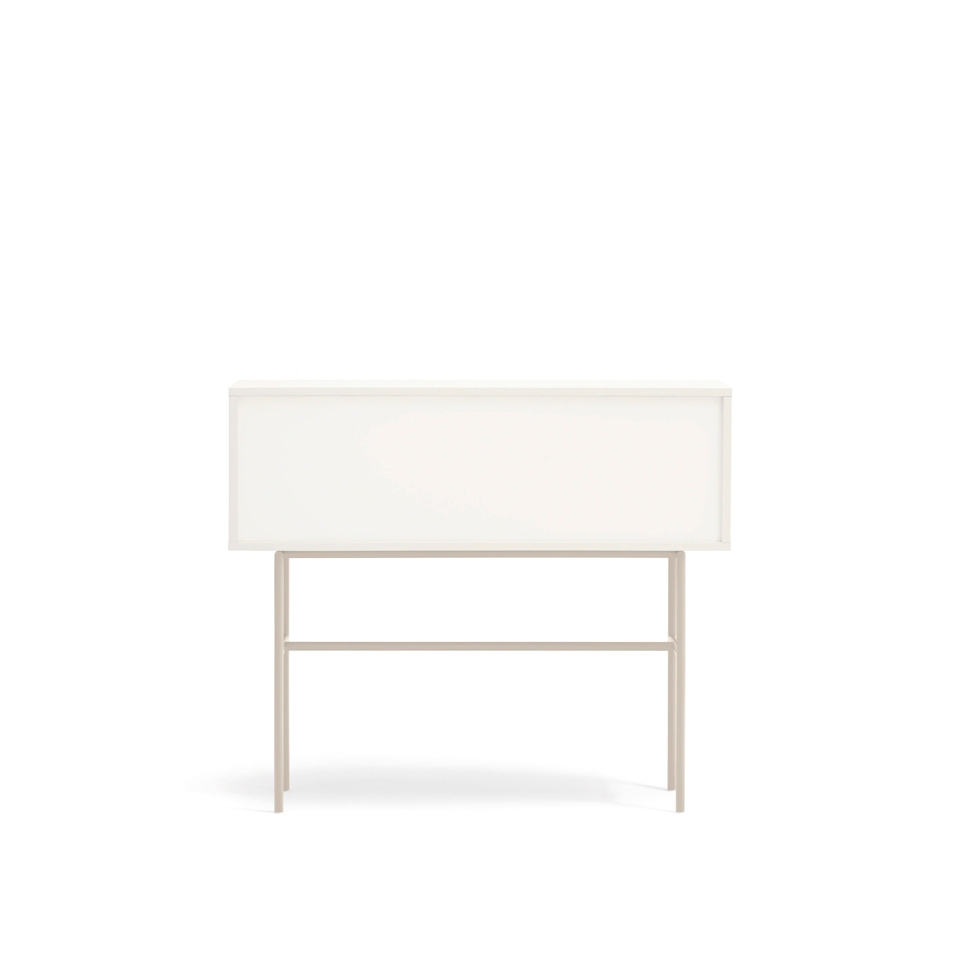 Console 2 tiroirs et porte coulissante laquée crème et sable Nube par Teulat 110x90 cm