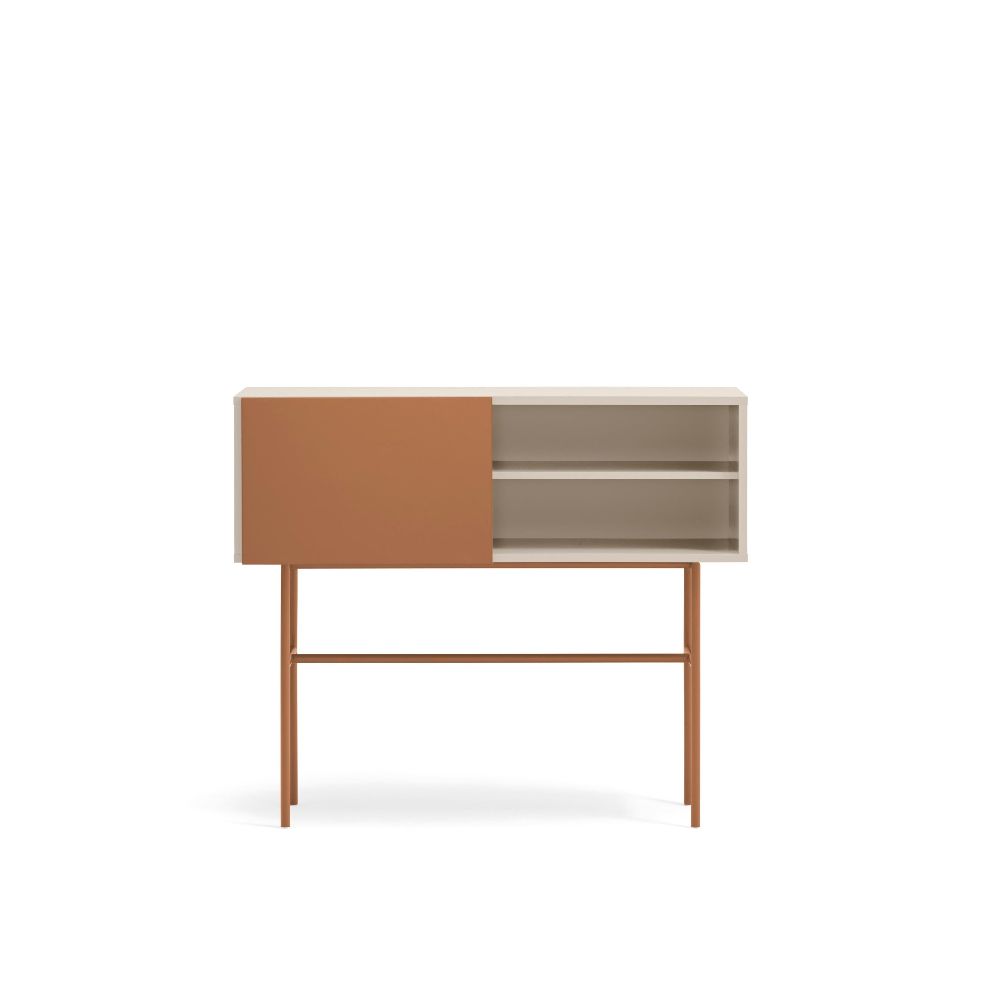 Console 2 tiroirs et porte coulissante laquée sable et terre cuite Nube par Teulat 110x90 cm
