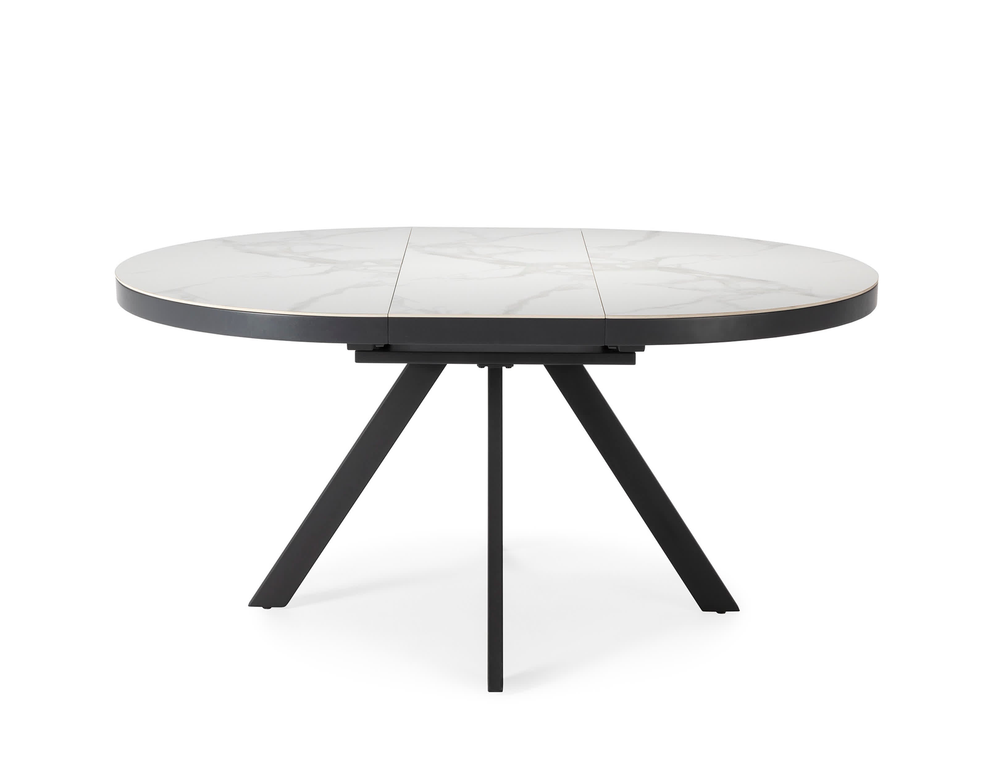 Tavolo tondo allungabile per 4/6 persone in ceramica bianca Bel 120/160x76 cm