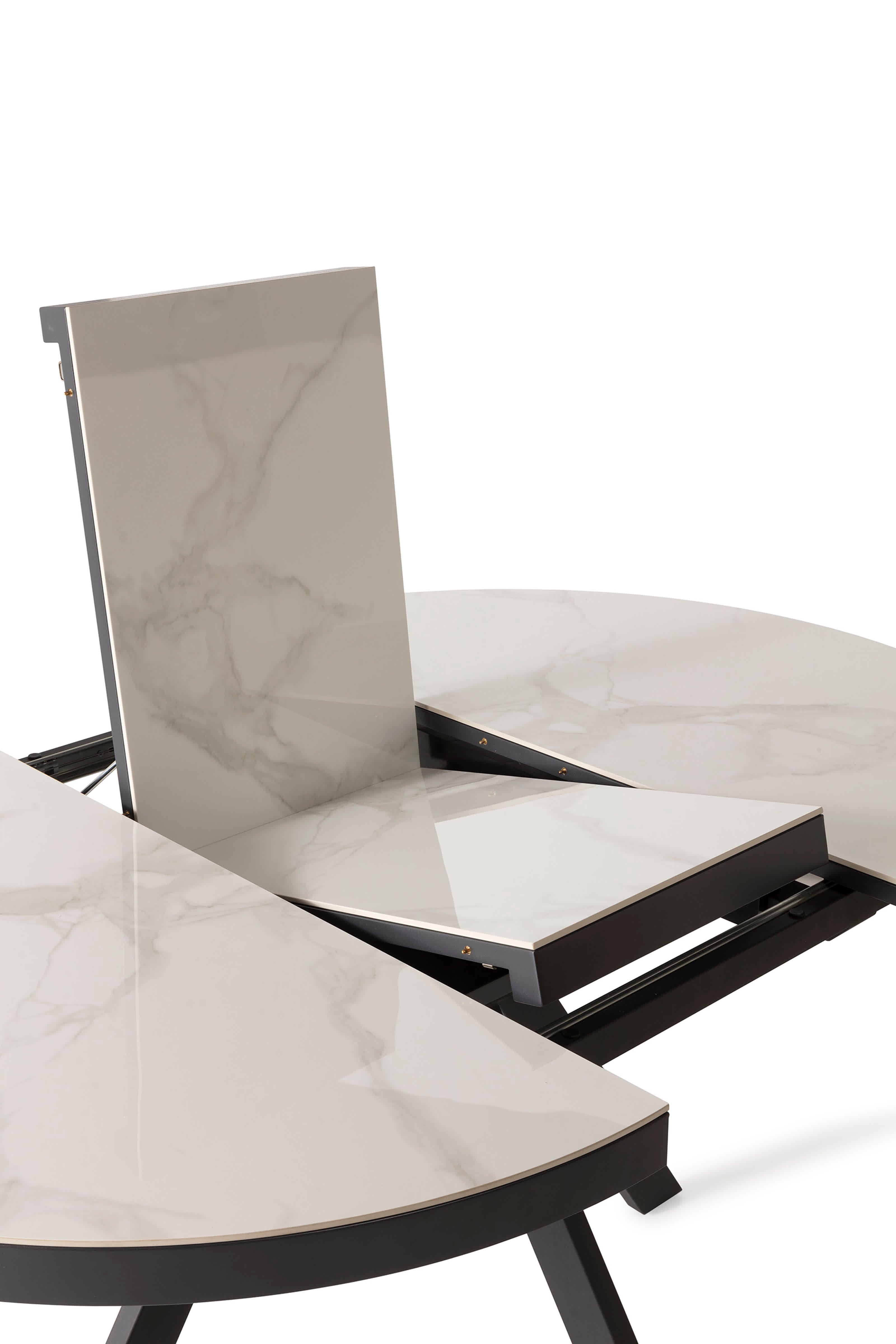 Tavolo tondo allungabile per 4/6 persone in ceramica bianca Bel 120/160x76 cm