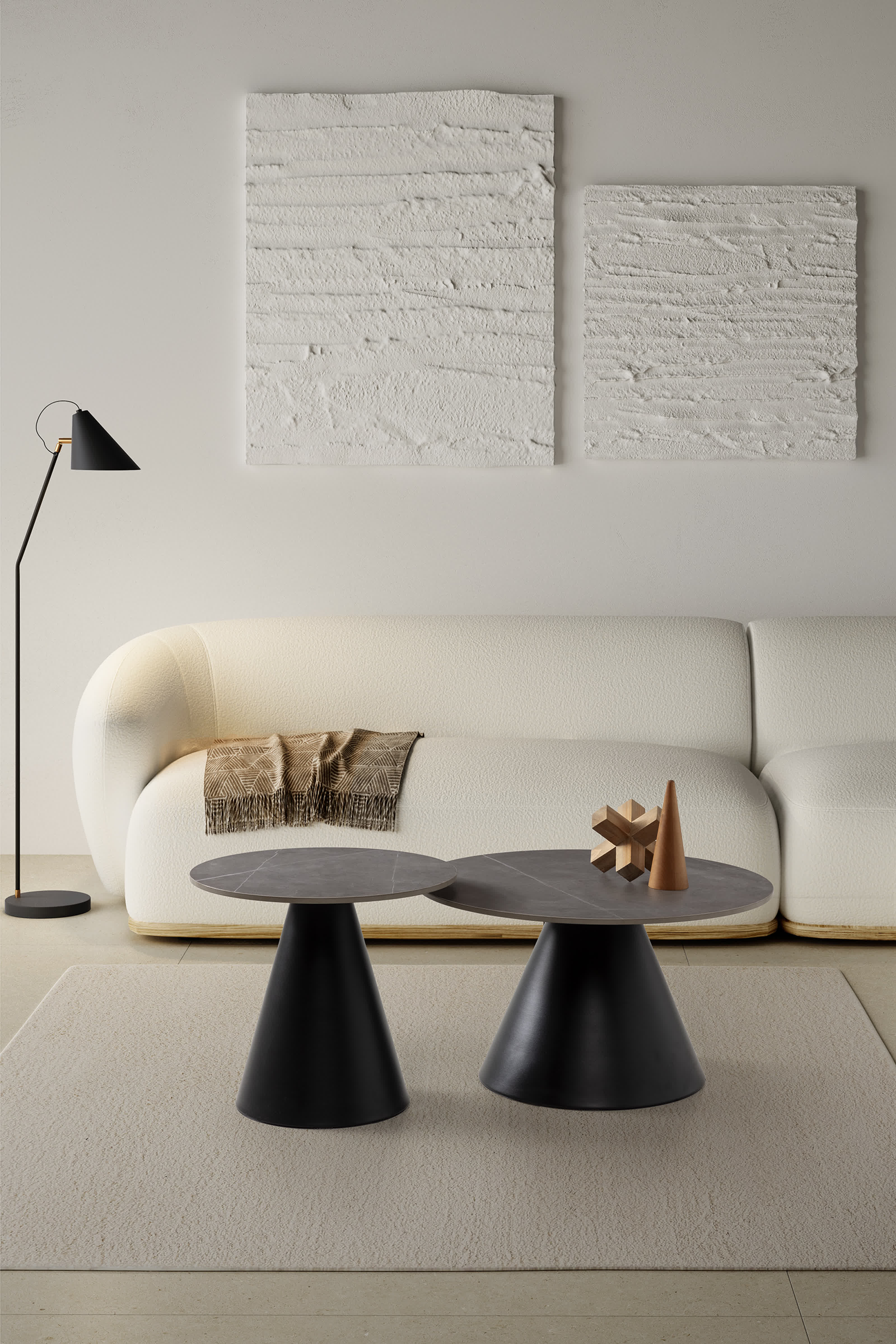 Set di 2 tavolini in pietra grigia Louna 70/50 x 40/45.5 cm