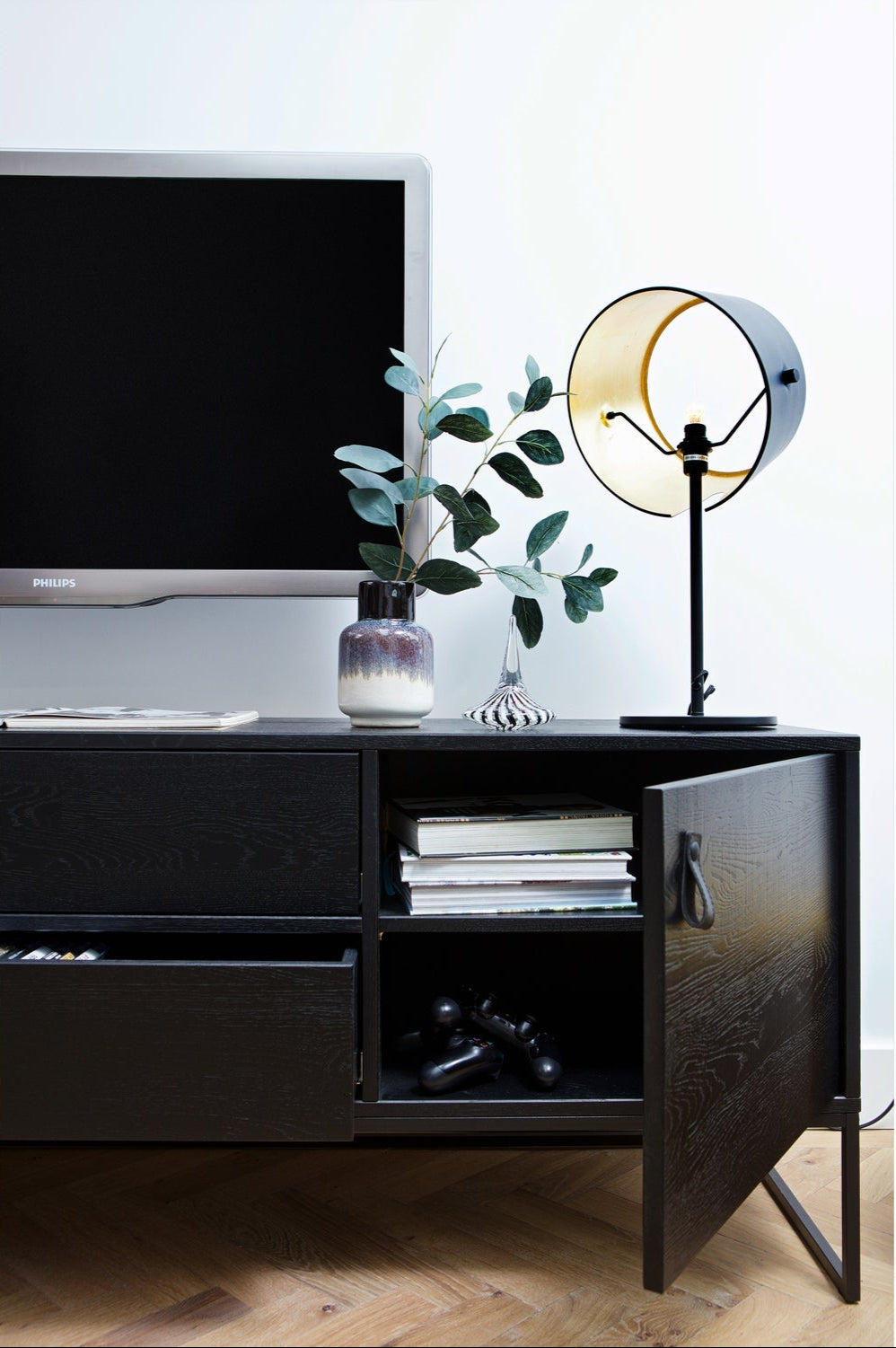 Mobile TV 1 anta 2 cassetti in legno di pino Silas 60x180 cm