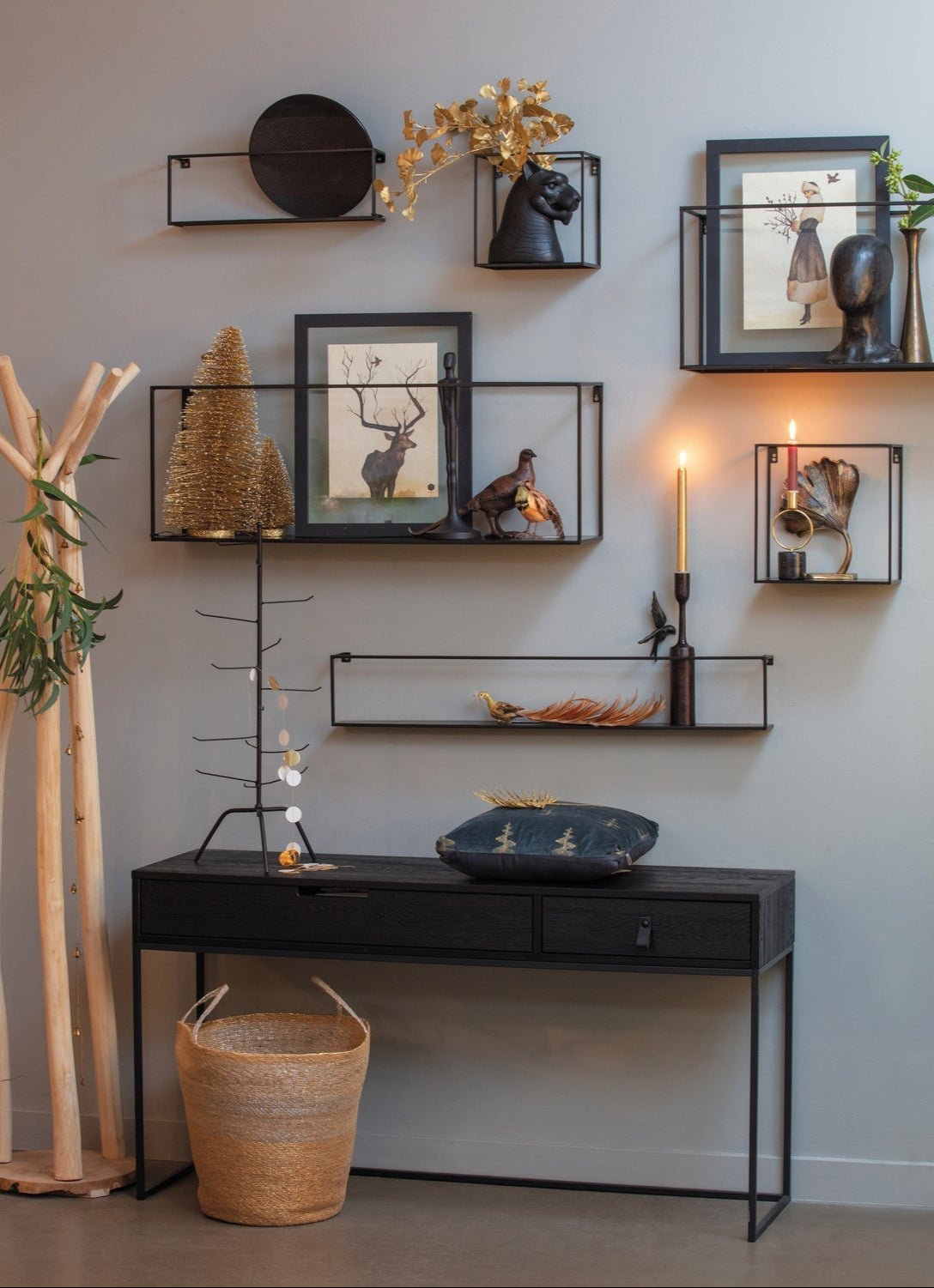 Tavolino 2 cassetti in metallo Silas 74x140 cm