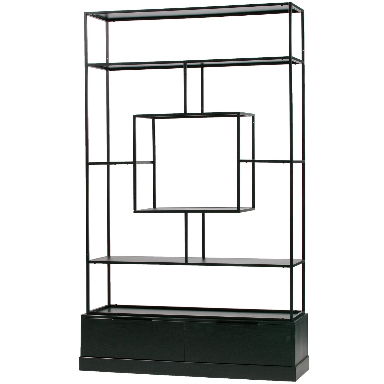 Librairie à jour 2 tiroirs en métal noir Fons 204x126 cm