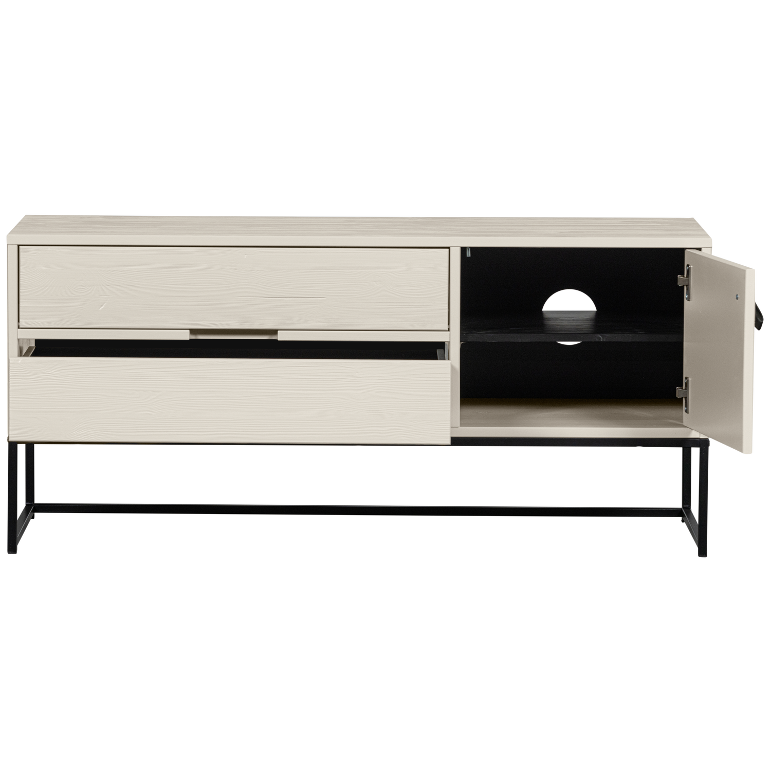 Meuble TV 1 porte 2 tiroirs en bois de pin Silas 55x120 cm