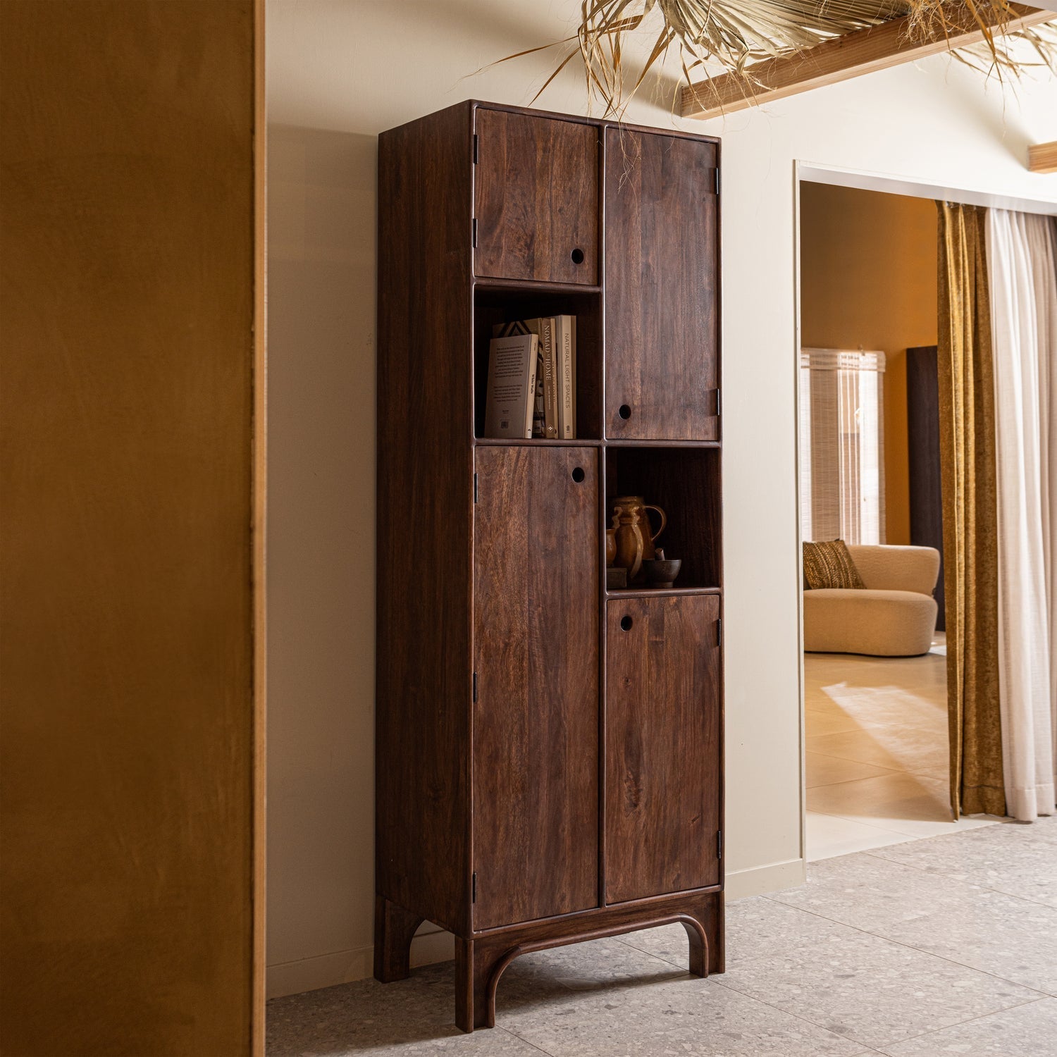 Buffet 4 portes en bois de manguier noyer Staes 210x75 cm