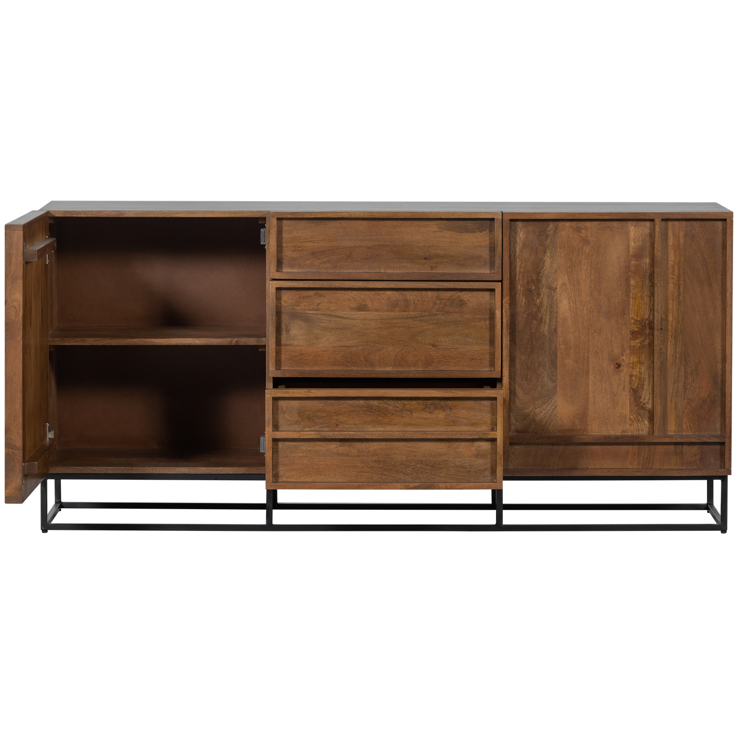 Buffet 2 portes 3 tiroirs en bois de manguier Forrest 75x160 cm